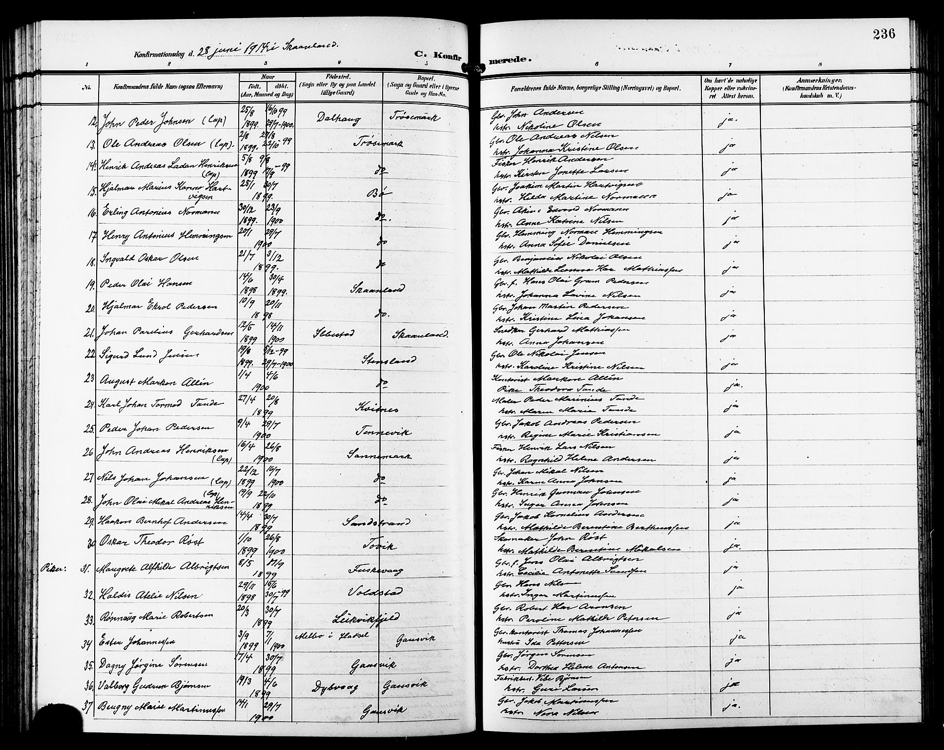 Trondenes sokneprestkontor, SATØ/S-1319/H/Hb/L0012klokker: Parish register (copy) no. 12, 1907-1916, p. 236