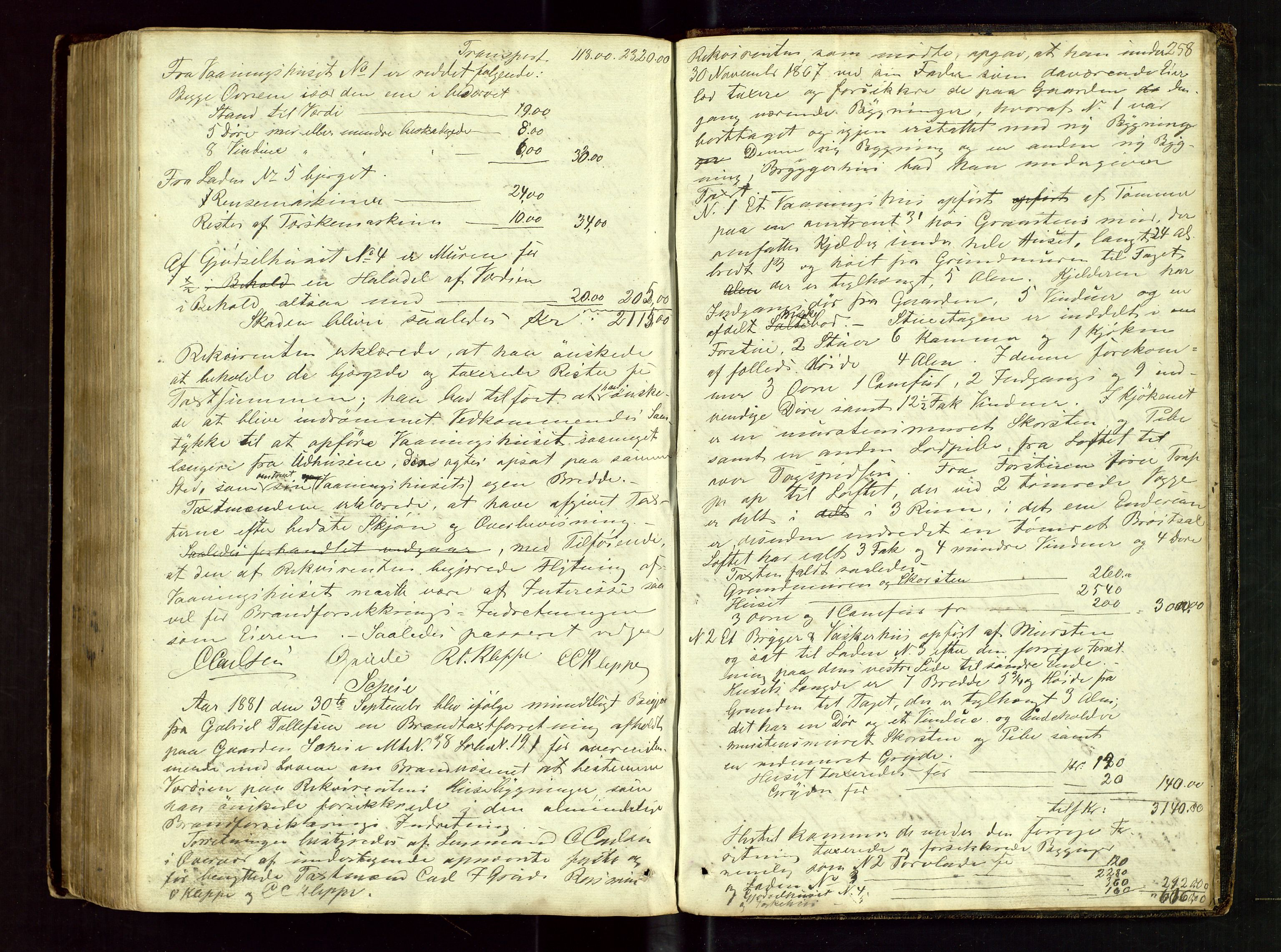 Klepp lensmannskontor, AV/SAST-A-100163/Gob/L0001: "Brandtaxatjons Protocol for Kleps Thinglaug", 1846-1881, p. 257b-258a