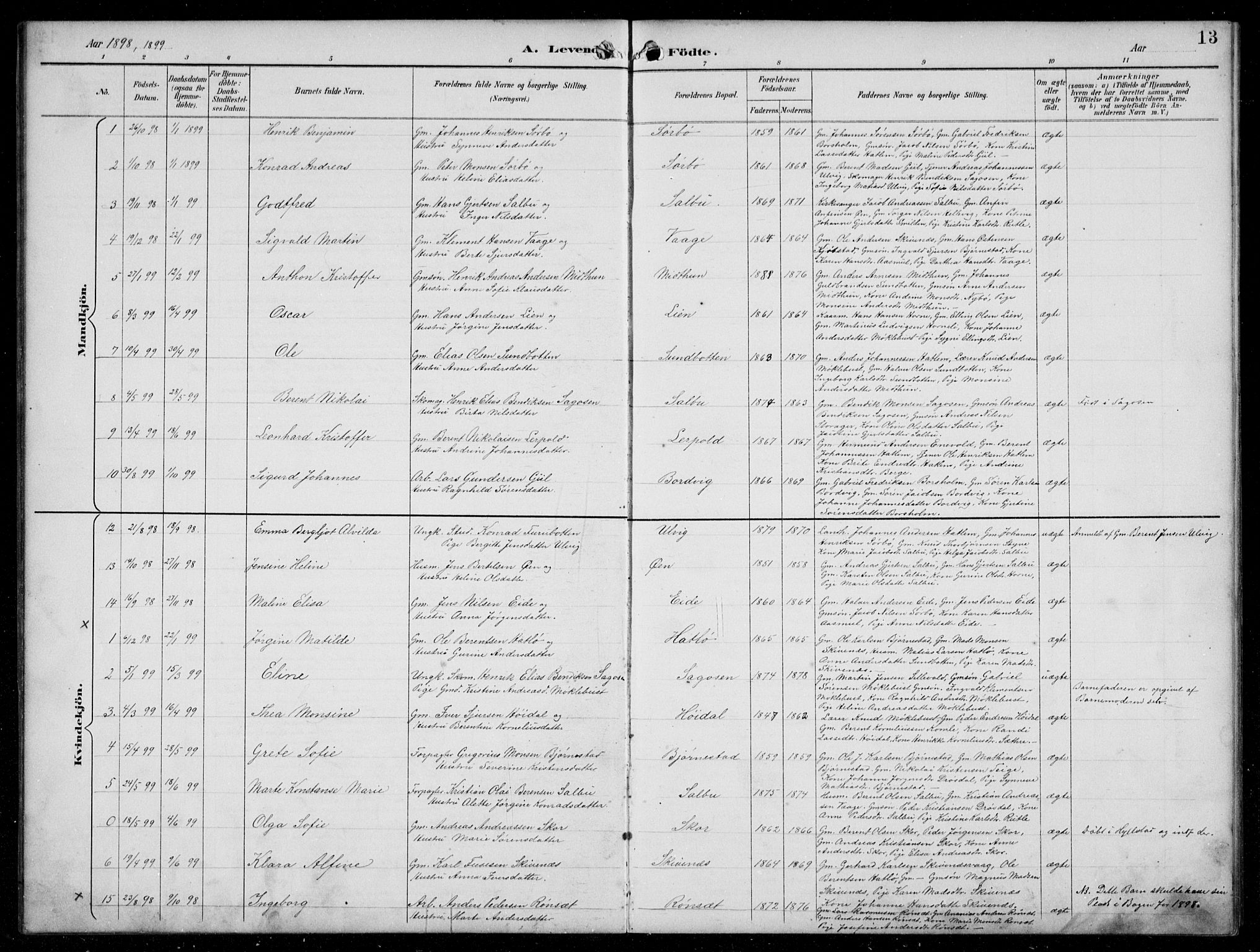 Hyllestad sokneprestembete, SAB/A-80401: Parish register (copy) no. C 3, 1894-1913, p. 13