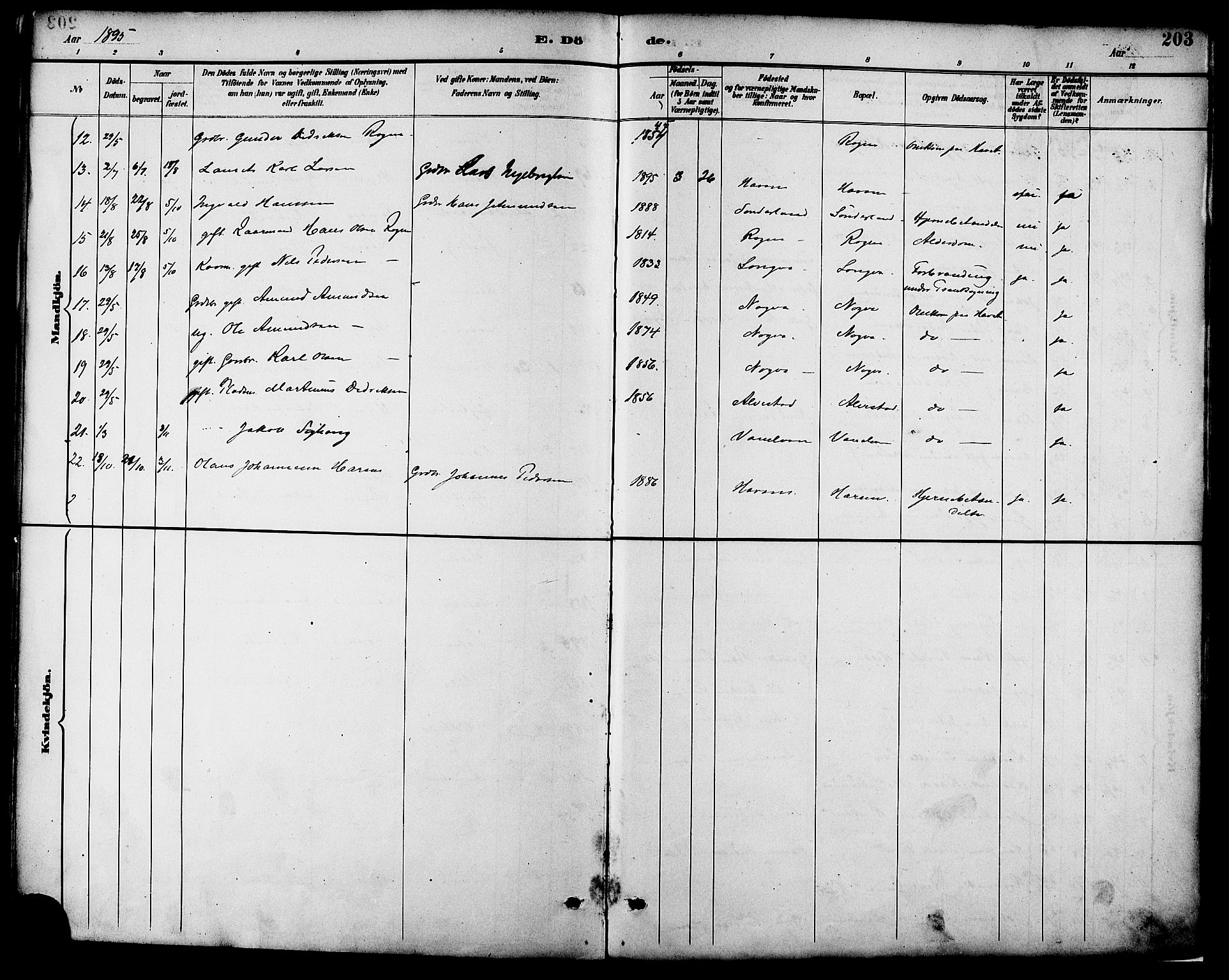 Ministerialprotokoller, klokkerbøker og fødselsregistre - Møre og Romsdal, AV/SAT-A-1454/536/L0501: Parish register (official) no. 536A10, 1884-1896, p. 203