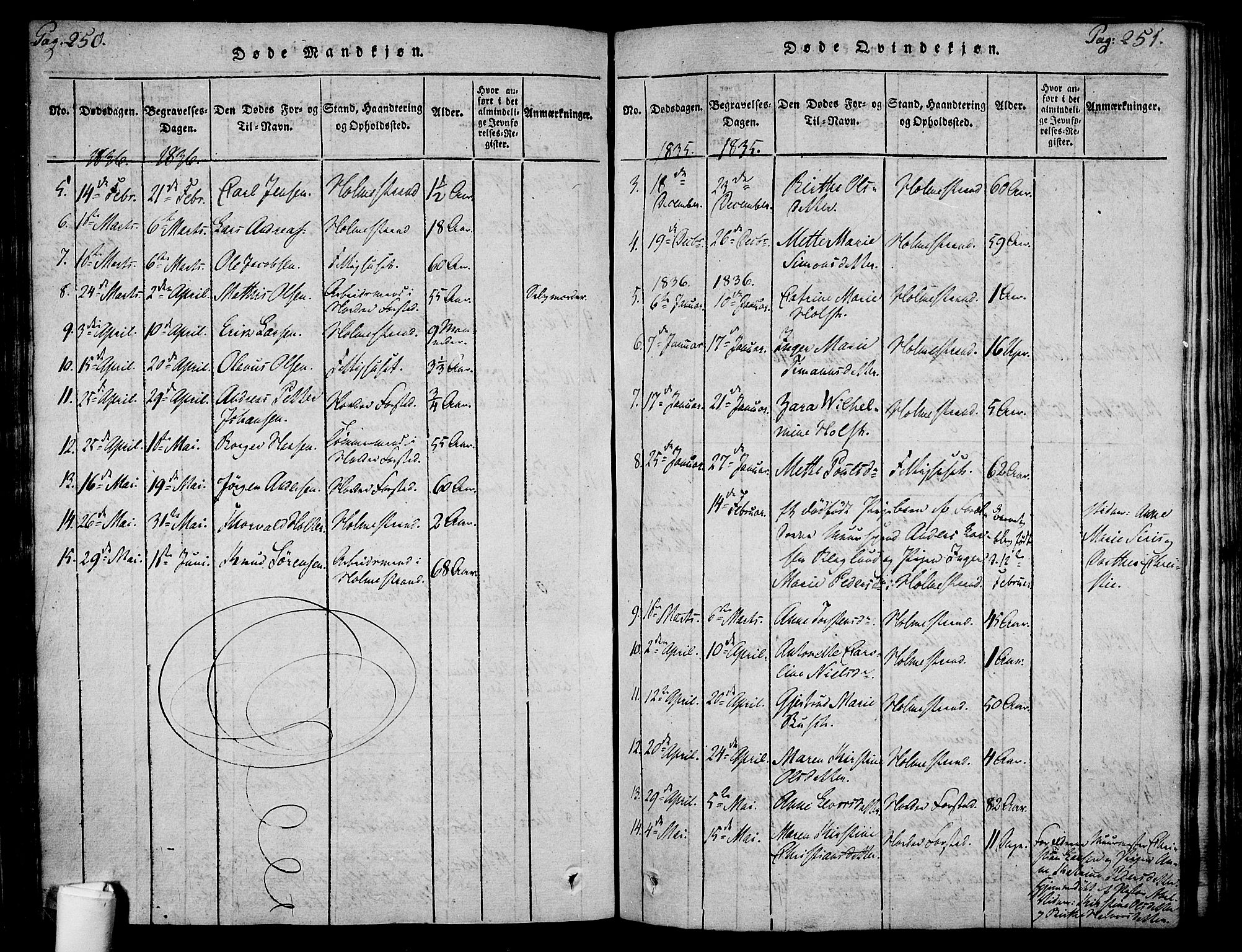 Holmestrand kirkebøker, AV/SAKO-A-346/F/Fa/L0001: Parish register (official) no. 1, 1814-1840, p. 250-251