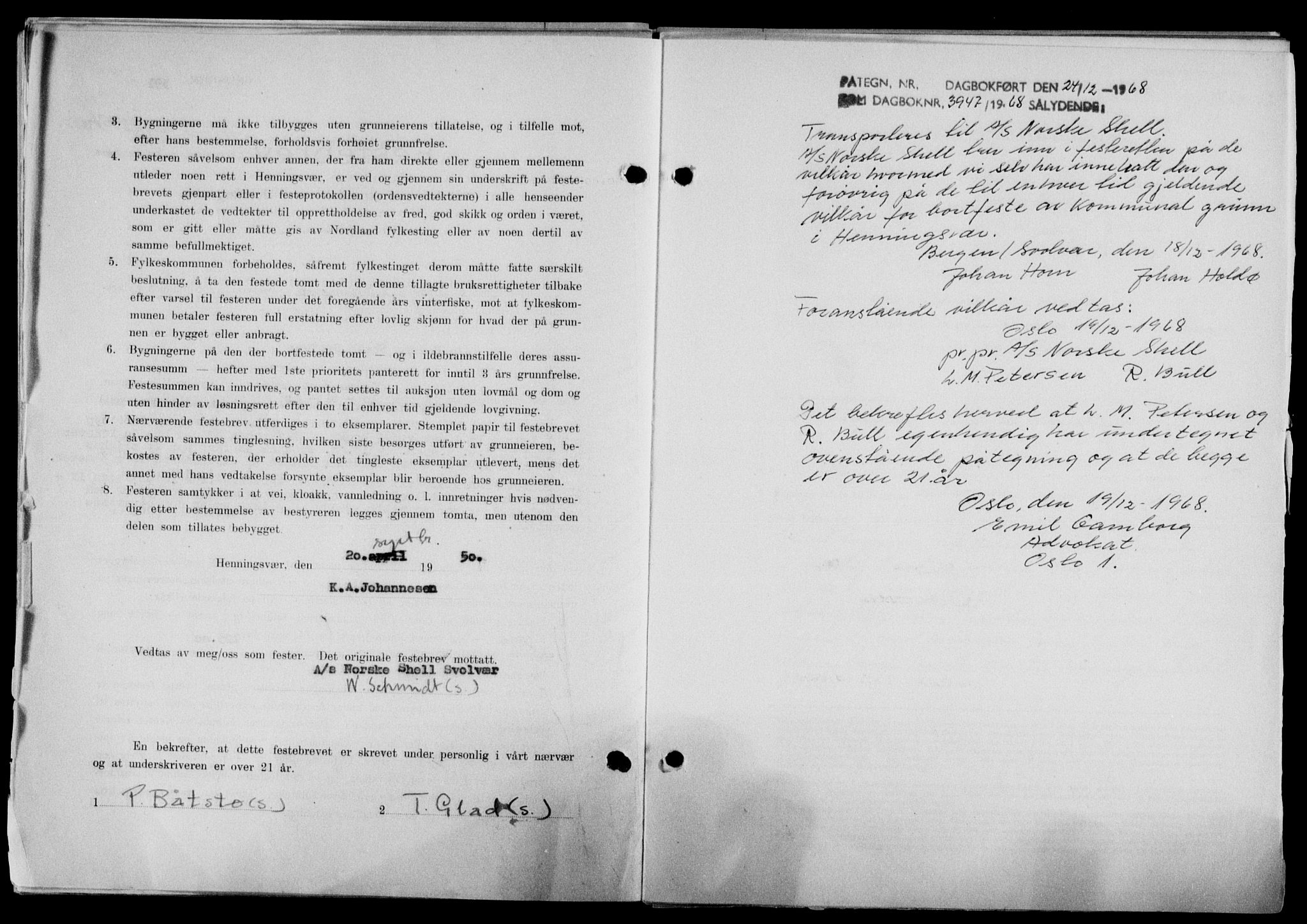 Lofoten sorenskriveri, SAT/A-0017/1/2/2C/L0024a: Mortgage book no. 24a, 1950-1950, Diary no: : 3947/1950