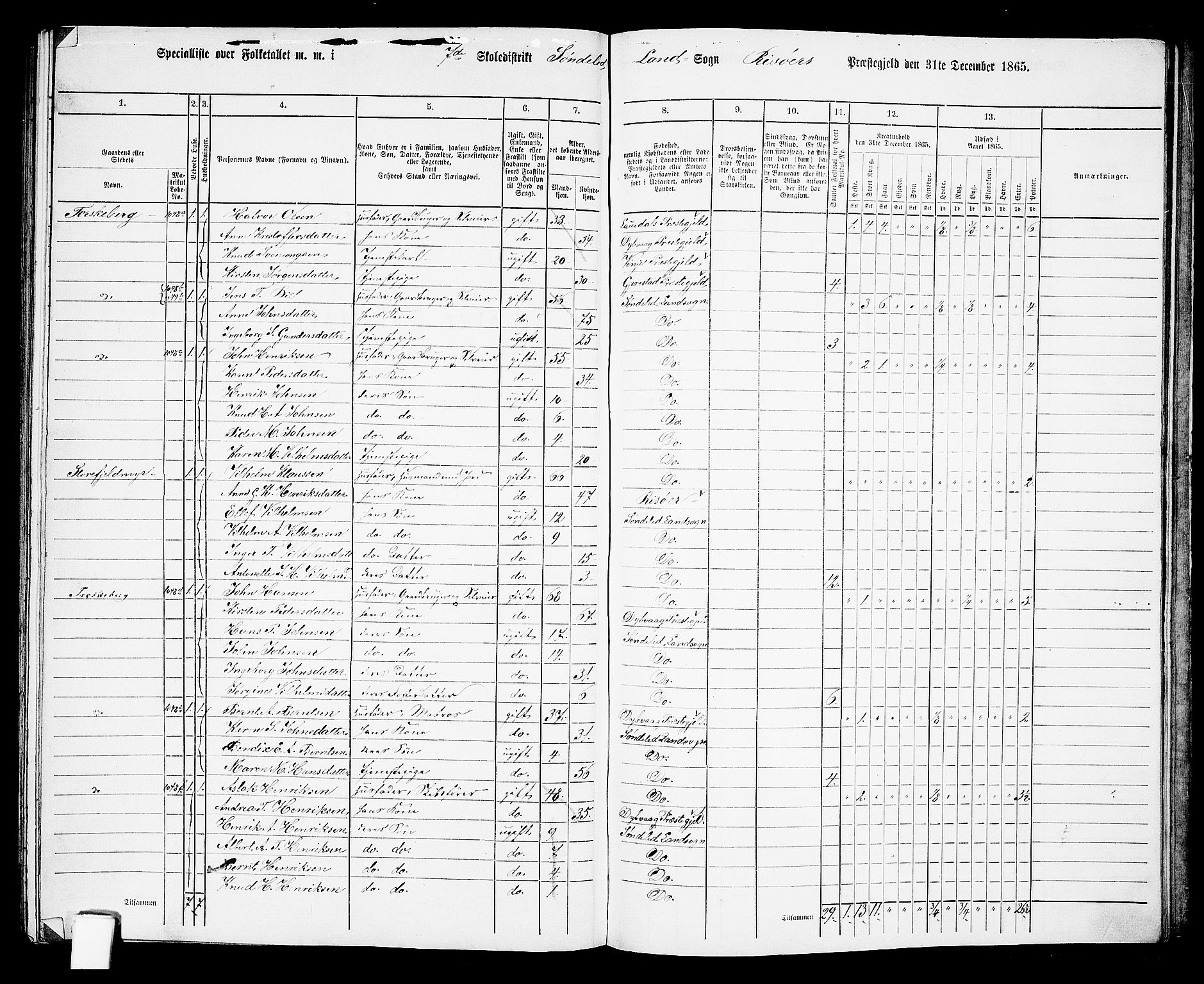 RA, 1865 census for Risør/Søndeled, 1865, p. 129