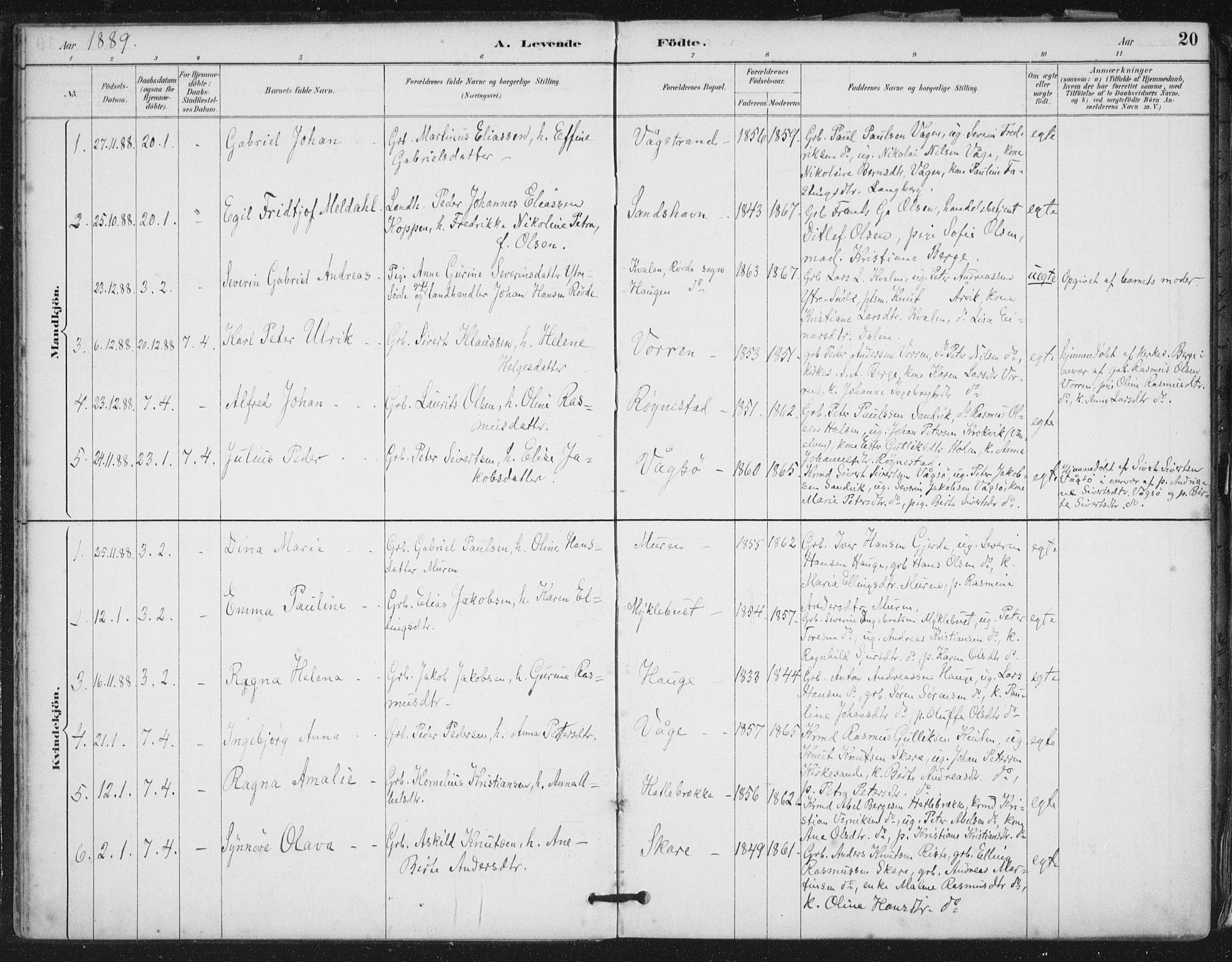 Ministerialprotokoller, klokkerbøker og fødselsregistre - Møre og Romsdal, AV/SAT-A-1454/503/L0037: Parish register (official) no. 503A05, 1884-1900, p. 20