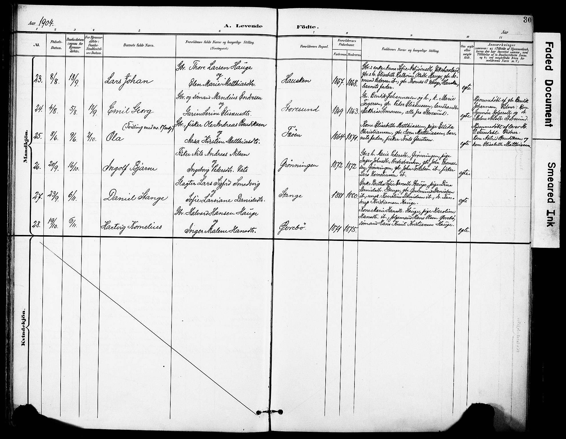 Torvastad sokneprestkontor, AV/SAST-A -101857/H/Ha/Haa/L0017: Parish register (official) no. A 16, 1899-1911, p. 30