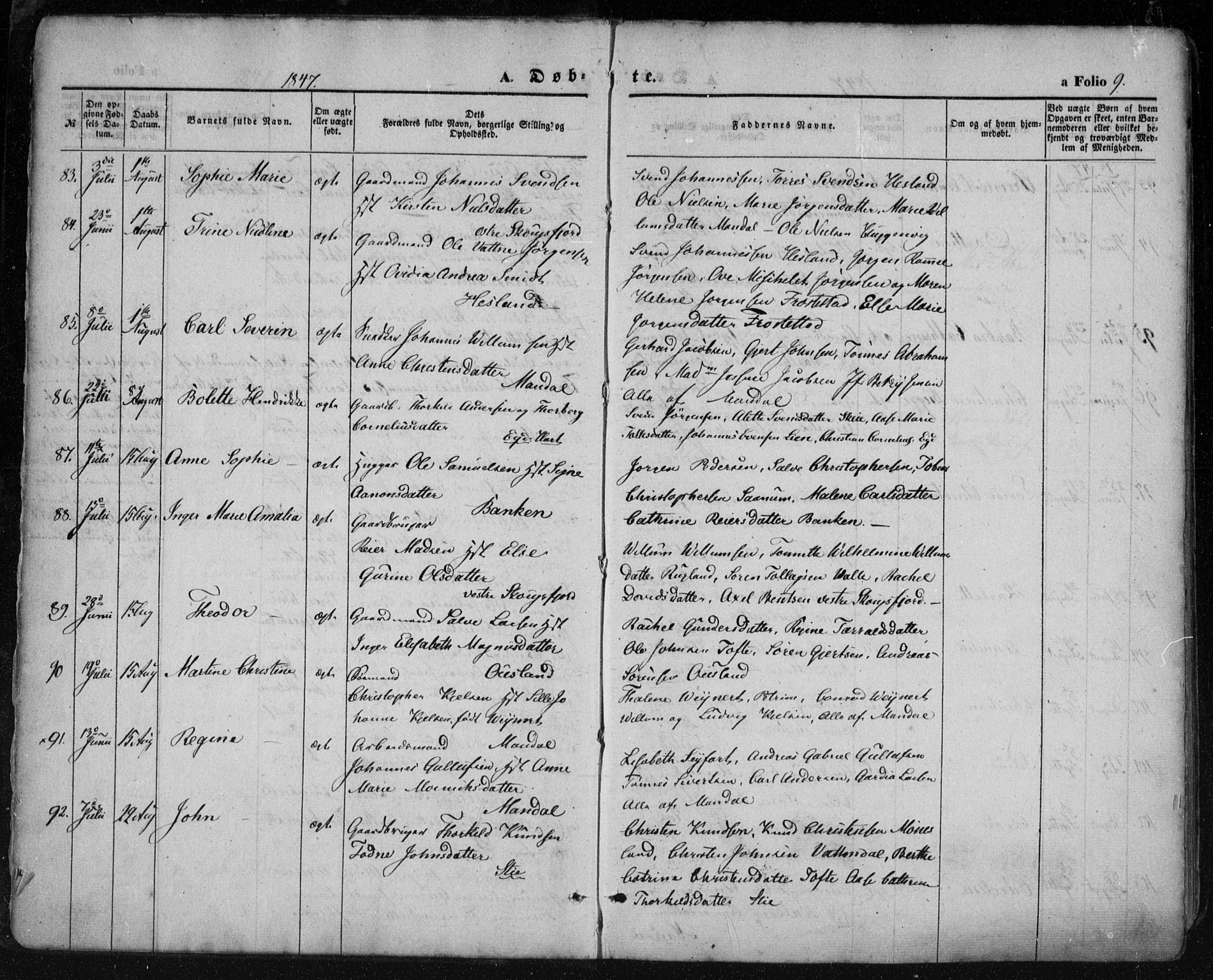 Mandal sokneprestkontor, AV/SAK-1111-0030/F/Fa/Faa/L0013: Parish register (official) no. A 13, 1847-1859, p. 9