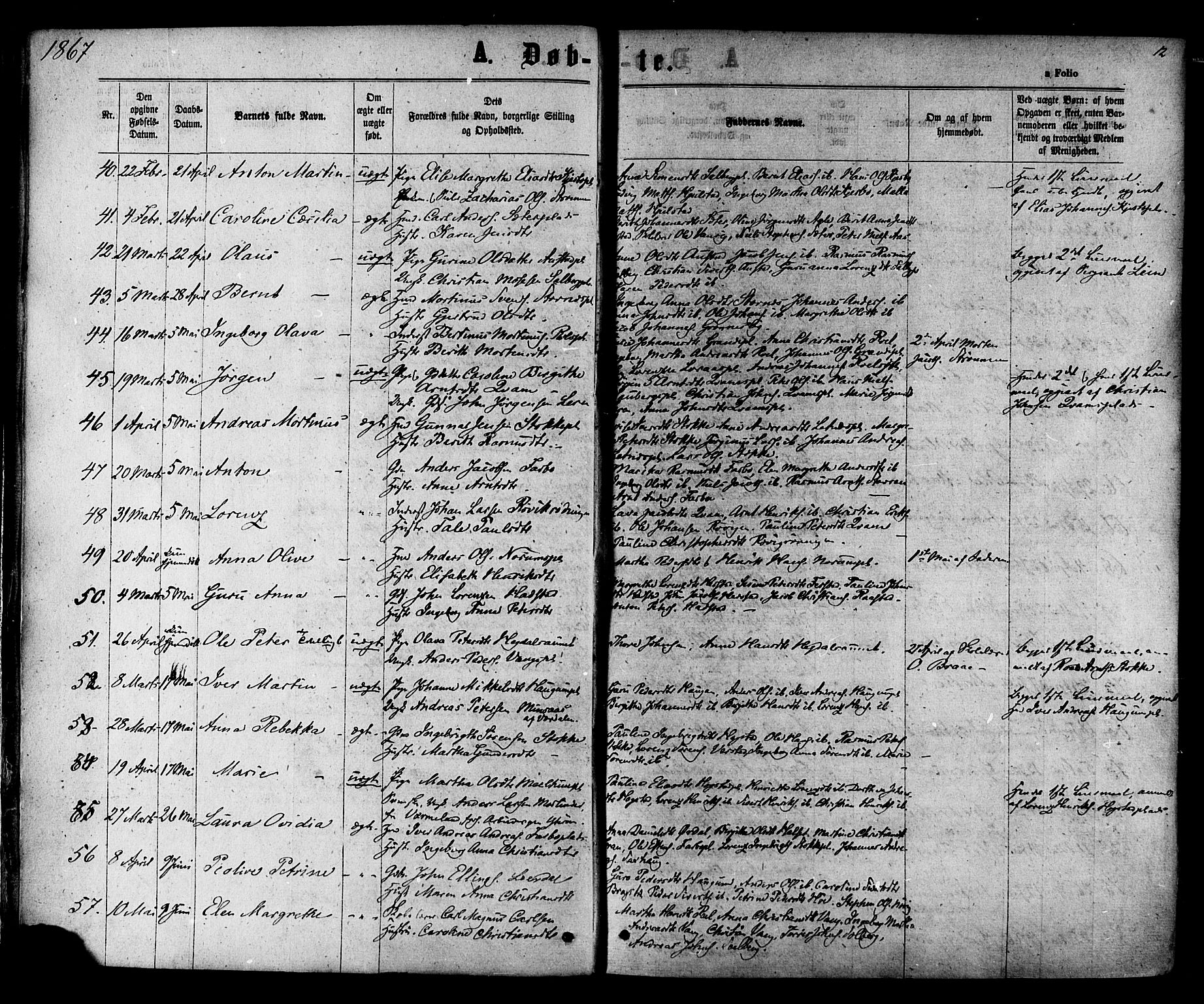 Ministerialprotokoller, klokkerbøker og fødselsregistre - Nord-Trøndelag, SAT/A-1458/730/L0284: Parish register (official) no. 730A09, 1866-1878, p. 12