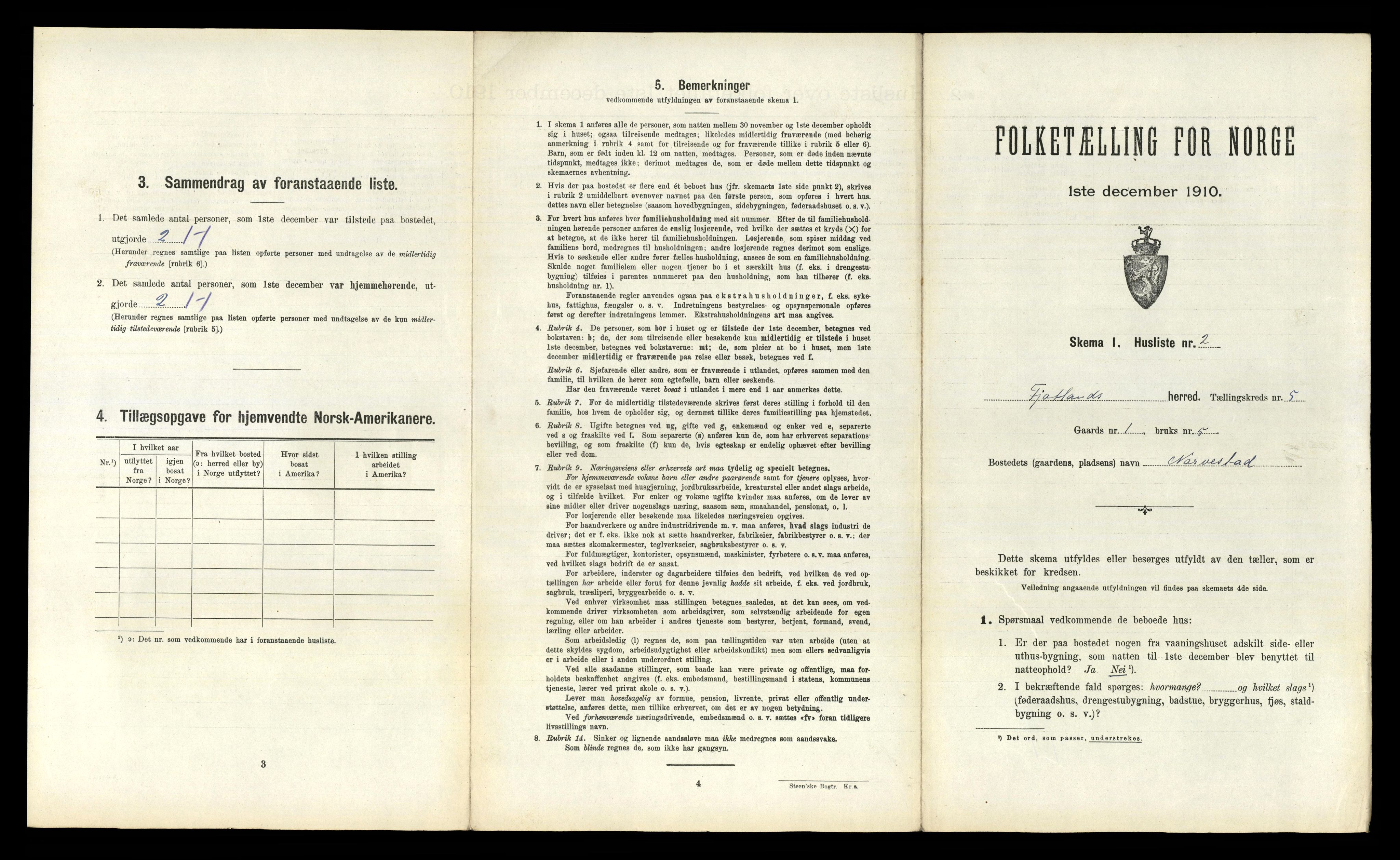 RA, 1910 census for Fjotland, 1910, p. 202