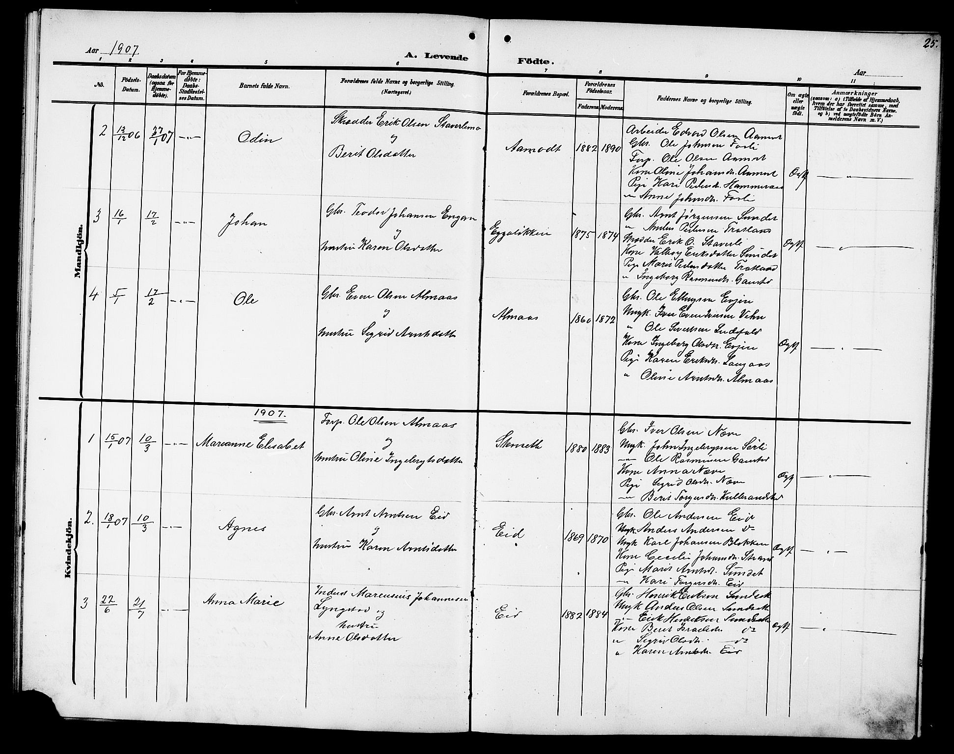 Ministerialprotokoller, klokkerbøker og fødselsregistre - Sør-Trøndelag, AV/SAT-A-1456/694/L1133: Parish register (copy) no. 694C05, 1901-1914, p. 25