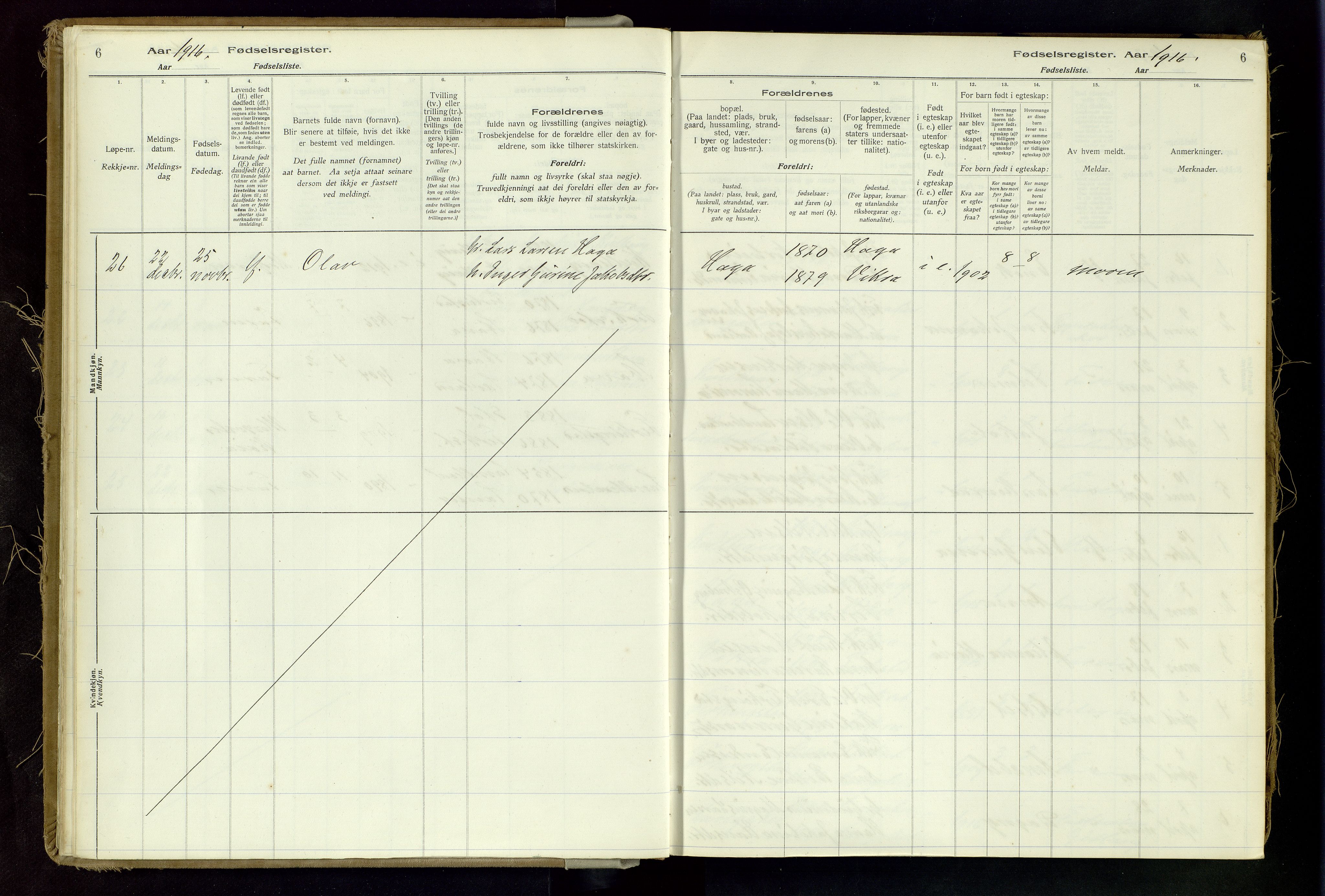 Skudenes sokneprestkontor, AV/SAST-A -101849/I/Id/L0002: Birth register no. 2, 1916-1962, p. 6