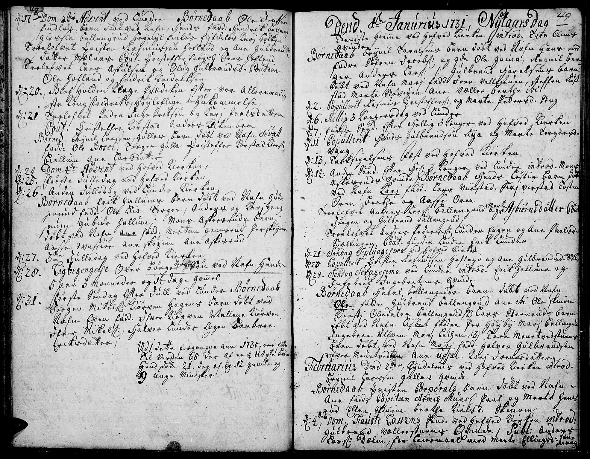 Jevnaker prestekontor, SAH/PREST-116/H/Ha/Haa/L0002: Parish register (official) no. 2, 1725-1751, p. 48-49