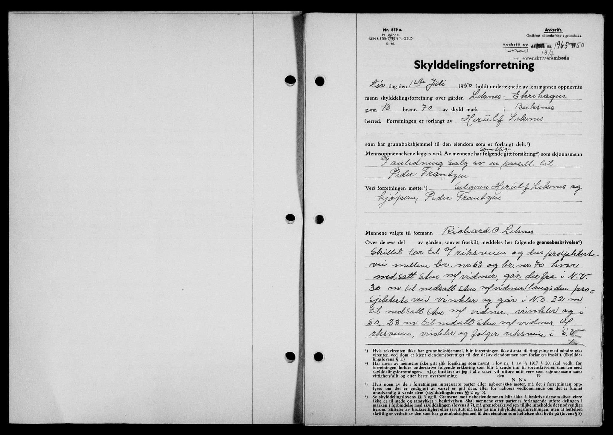 Lofoten sorenskriveri, SAT/A-0017/1/2/2C/L0024a: Mortgage book no. 24a, 1950-1950, Diary no: : 1965/1950