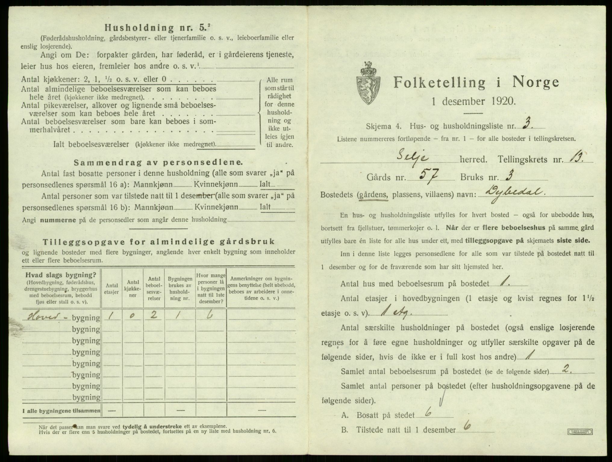SAB, 1920 census for Selje, 1920, p. 749