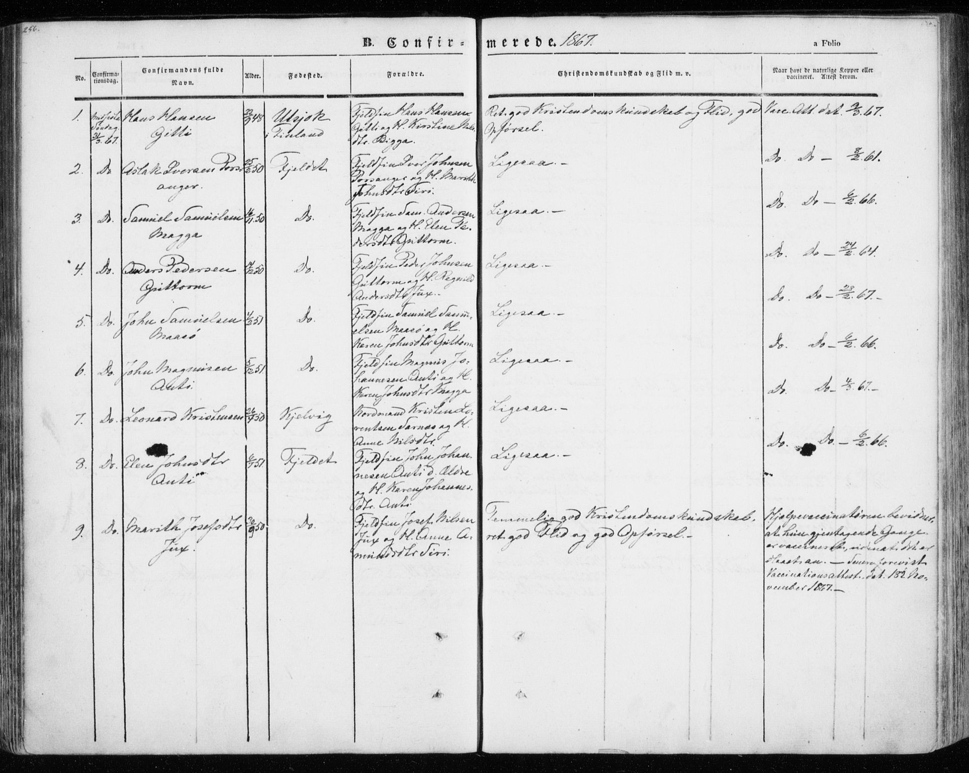 Kistrand/Porsanger sokneprestembete, SATØ/S-1351/H/Ha/L0012.kirke: Parish register (official) no. 12, 1843-1871, p. 256-257