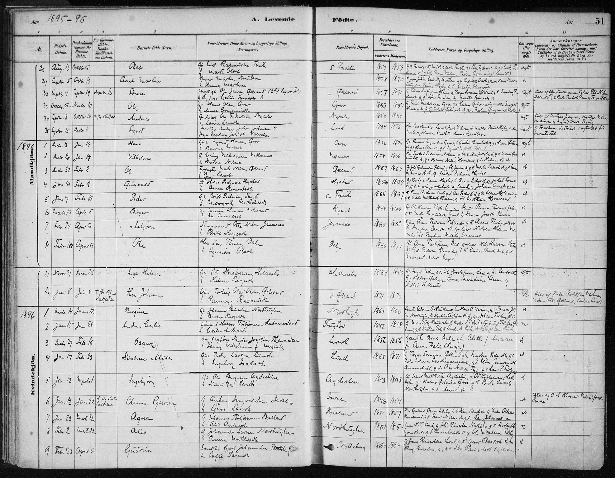 Stord sokneprestembete, SAB/A-78201/H/Haa: Parish register (official) no. B 2, 1878-1913, p. 51