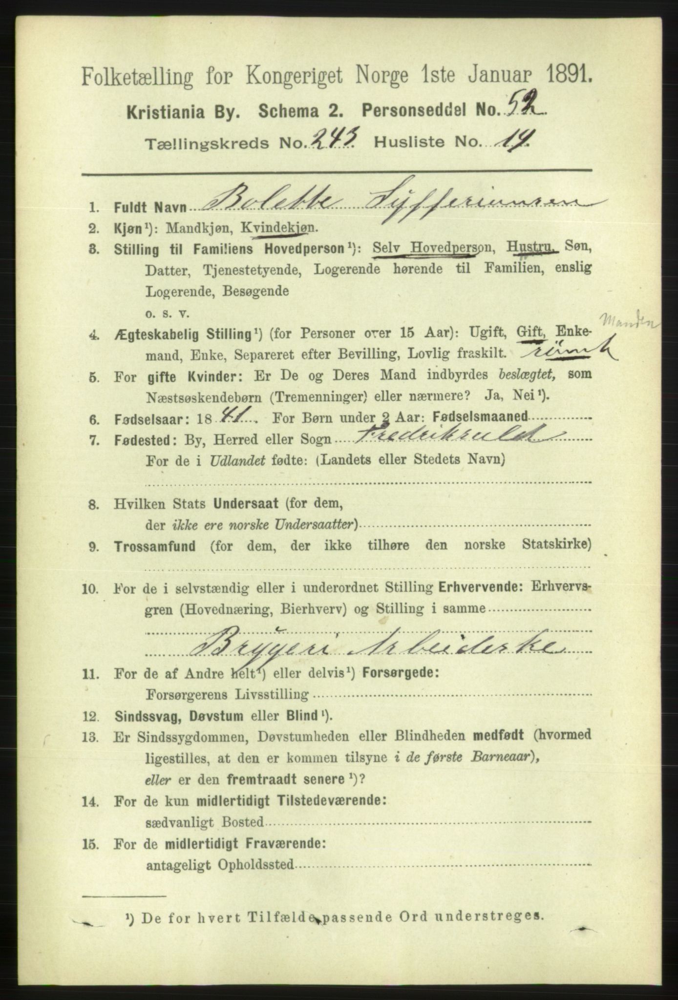 RA, 1891 census for 0301 Kristiania, 1891, p. 148236