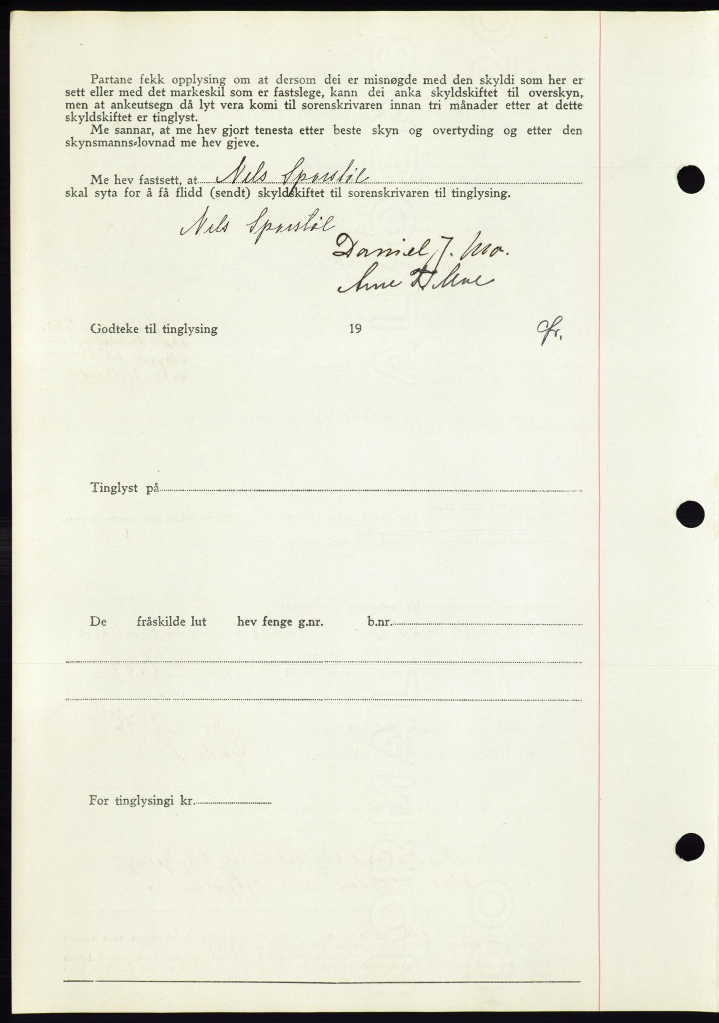 Søre Sunnmøre sorenskriveri, AV/SAT-A-4122/1/2/2C/L0070: Mortgage book no. 64, 1940-1941, Diary no: : 941/1940