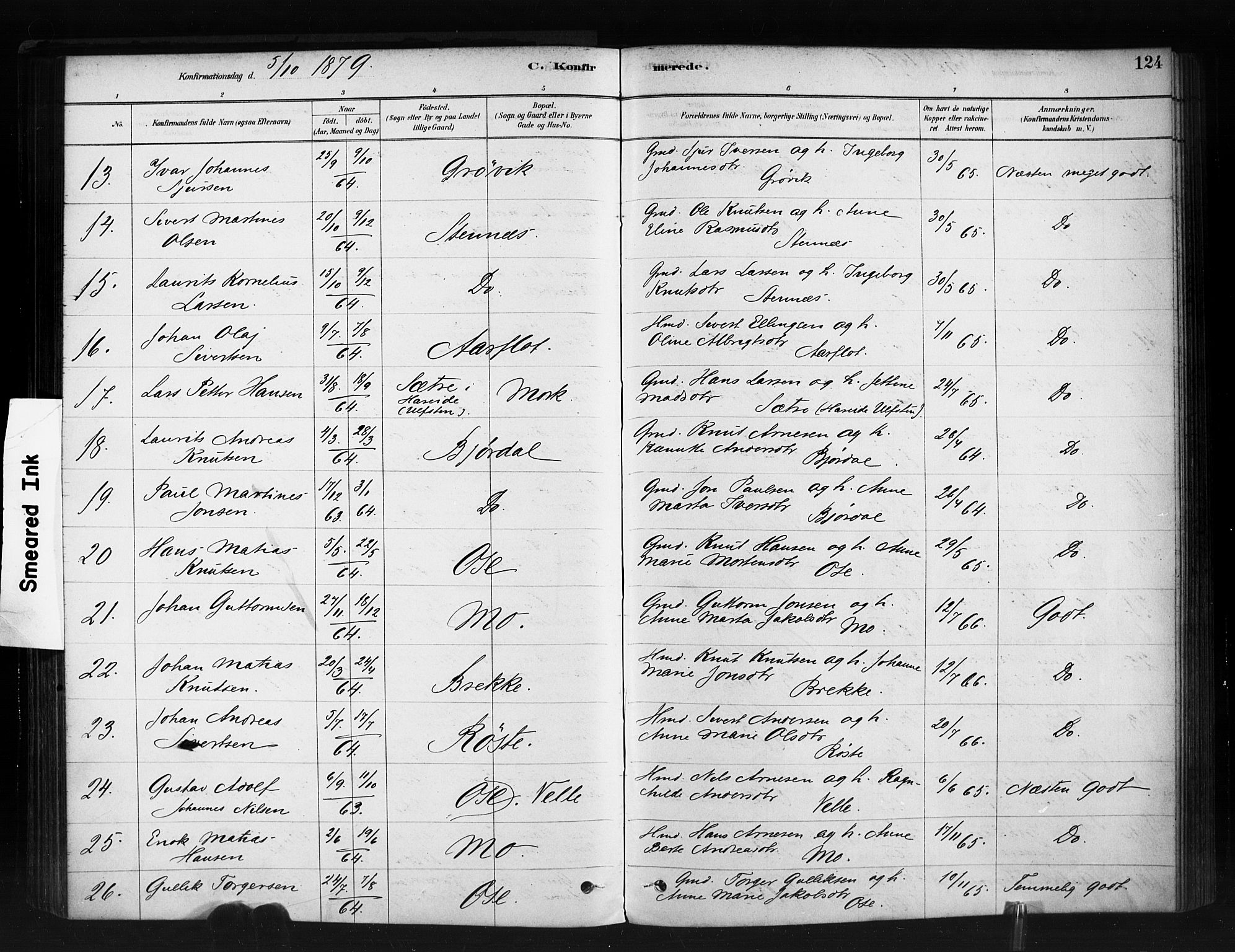 Ministerialprotokoller, klokkerbøker og fødselsregistre - Møre og Romsdal, AV/SAT-A-1454/513/L0176: Parish register (official) no. 513A03, 1877-1889, p. 124