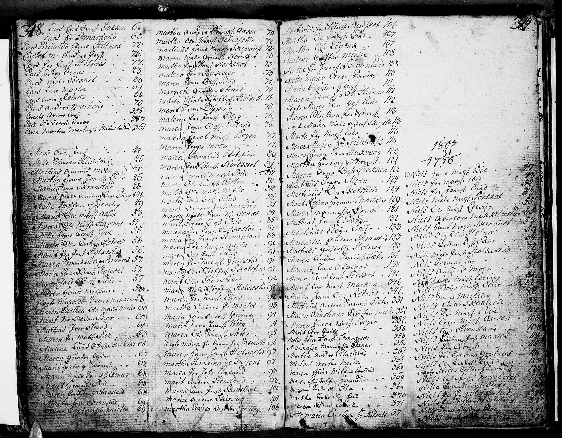 Ministerialprotokoller, klokkerbøker og fødselsregistre - Nordland, AV/SAT-A-1459/855/L0796: Parish register (official) no. 855A04, 1776-1813, p. 318-319