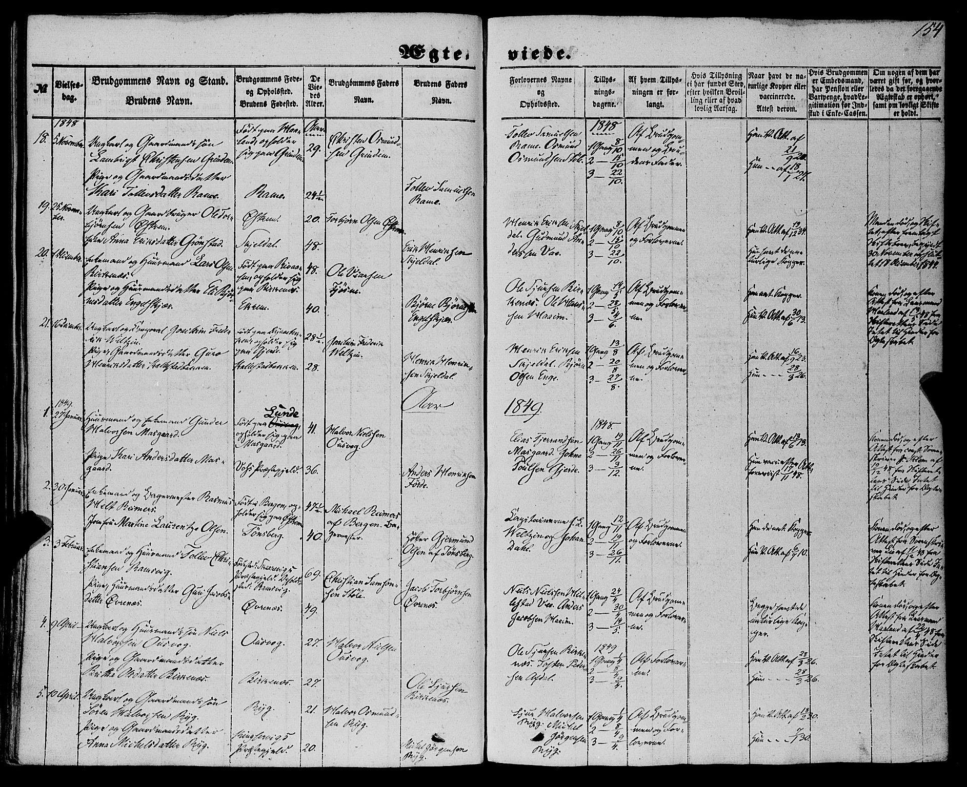 Etne sokneprestembete, AV/SAB-A-75001/H/Haa: Parish register (official) no. A 8, 1848-1862, p. 154