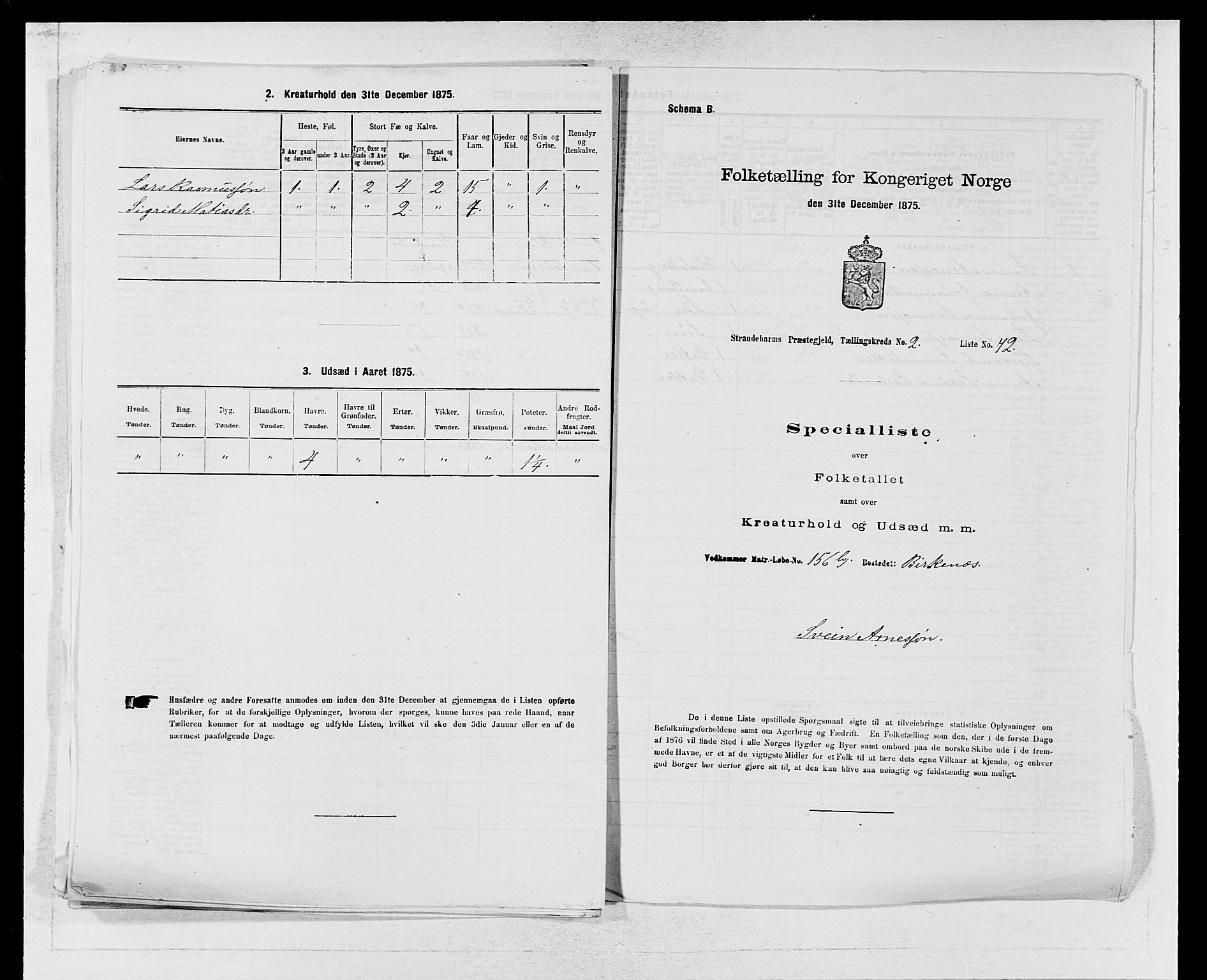 SAB, 1875 census for 1226P Strandebarm, 1875, p. 319