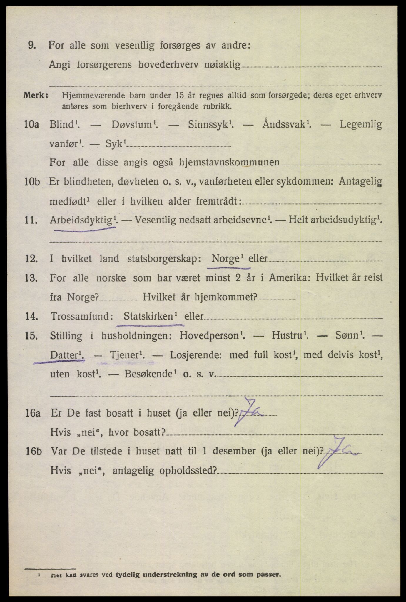 SAK, 1920 census for Oddernes, 1920, p. 5164