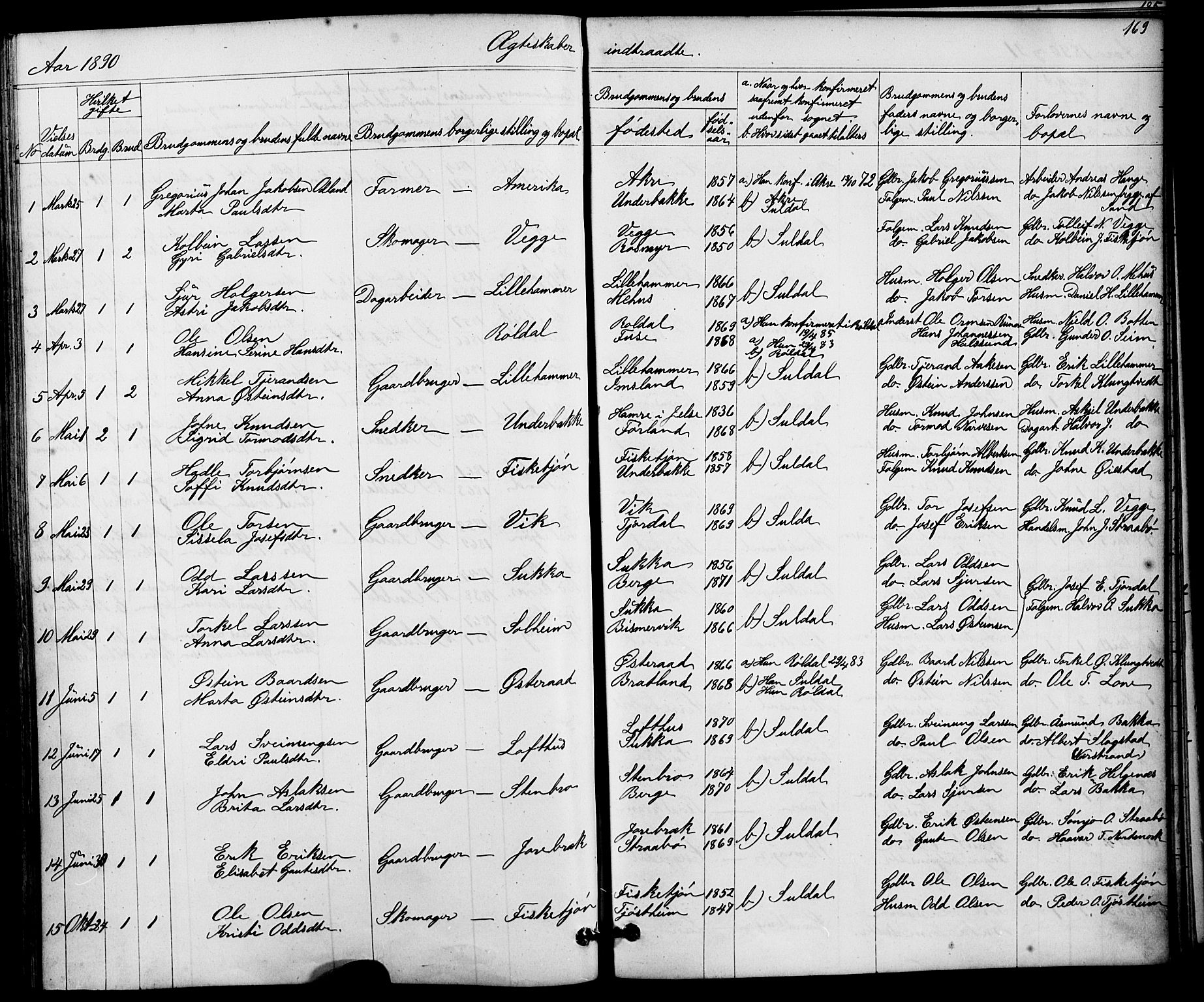 Suldal sokneprestkontor, AV/SAST-A-101845/01/V/L0005: Parish register (copy) no. B 5, 1885-1916, p. 169