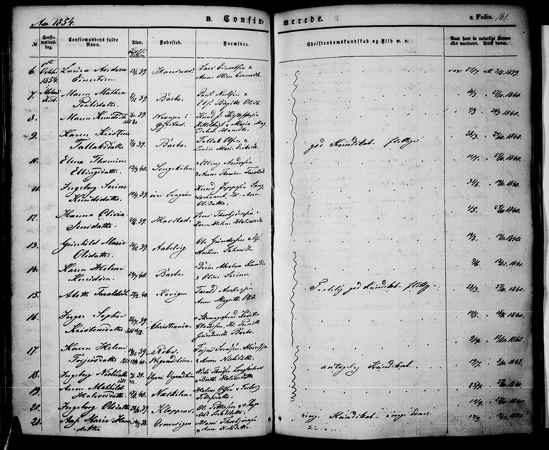Tromøy sokneprestkontor, SAK/1111-0041/F/Fa/L0005: Parish register (official) no. A 5, 1847-1856, p. 161