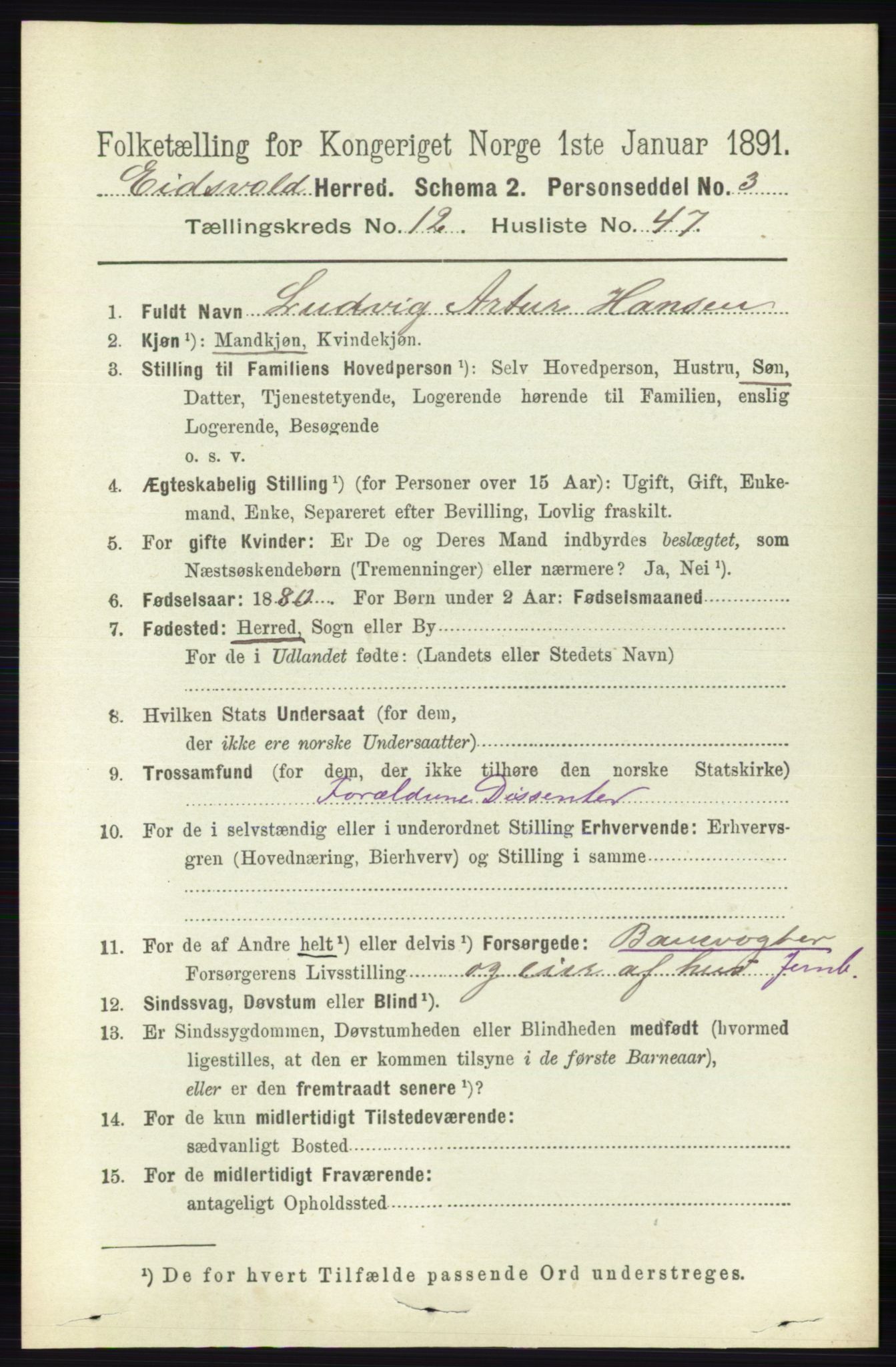 RA, 1891 census for 0237 Eidsvoll, 1891, p. 8754