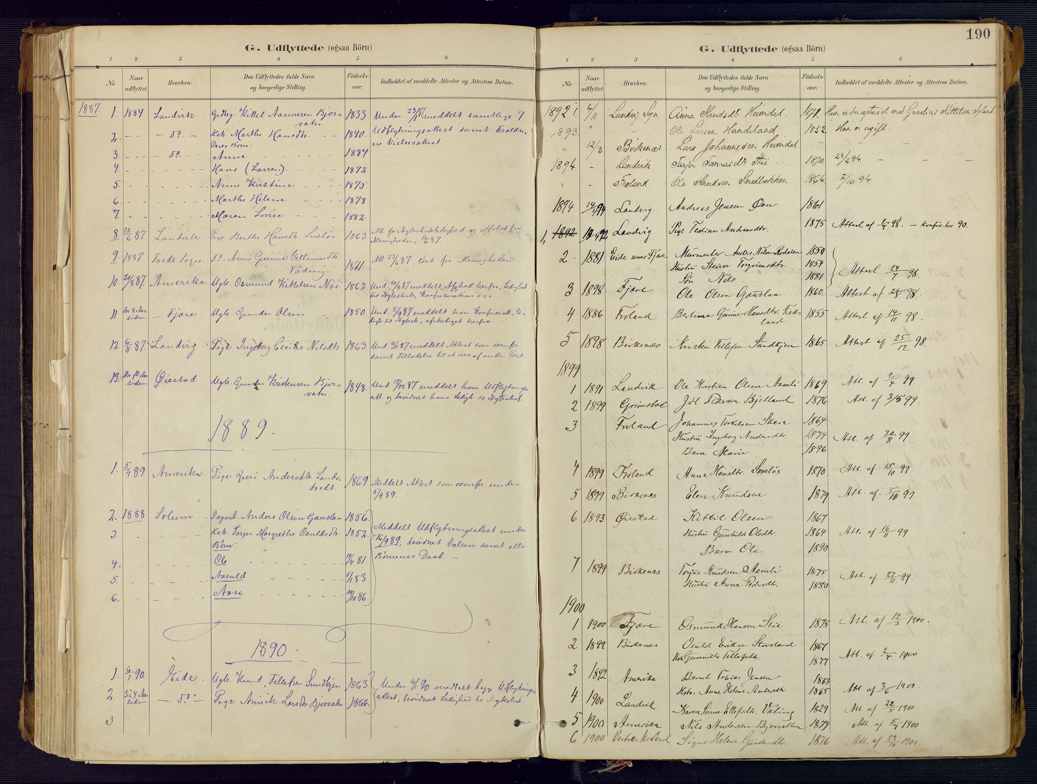 Herefoss sokneprestkontor, AV/SAK-1111-0019/F/Fa/Faa/L0003: Parish register (official) no. A 3, 1887-1930, p. 190