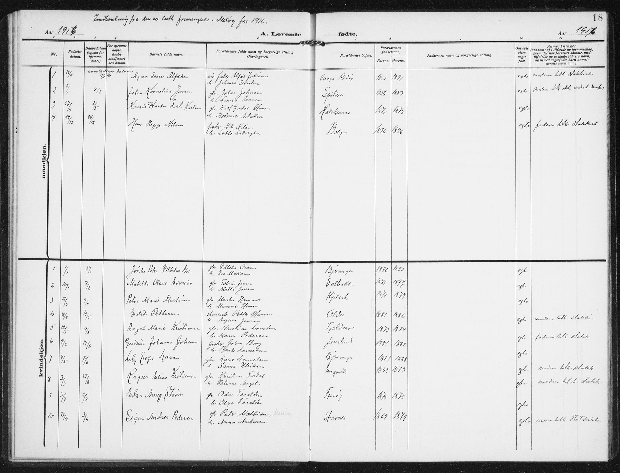 Ministerialprotokoller, klokkerbøker og fødselsregistre - Nordland, SAT/A-1459/843/L0629: Parish register (official) no. 843A04, 1907-1925, p. 18