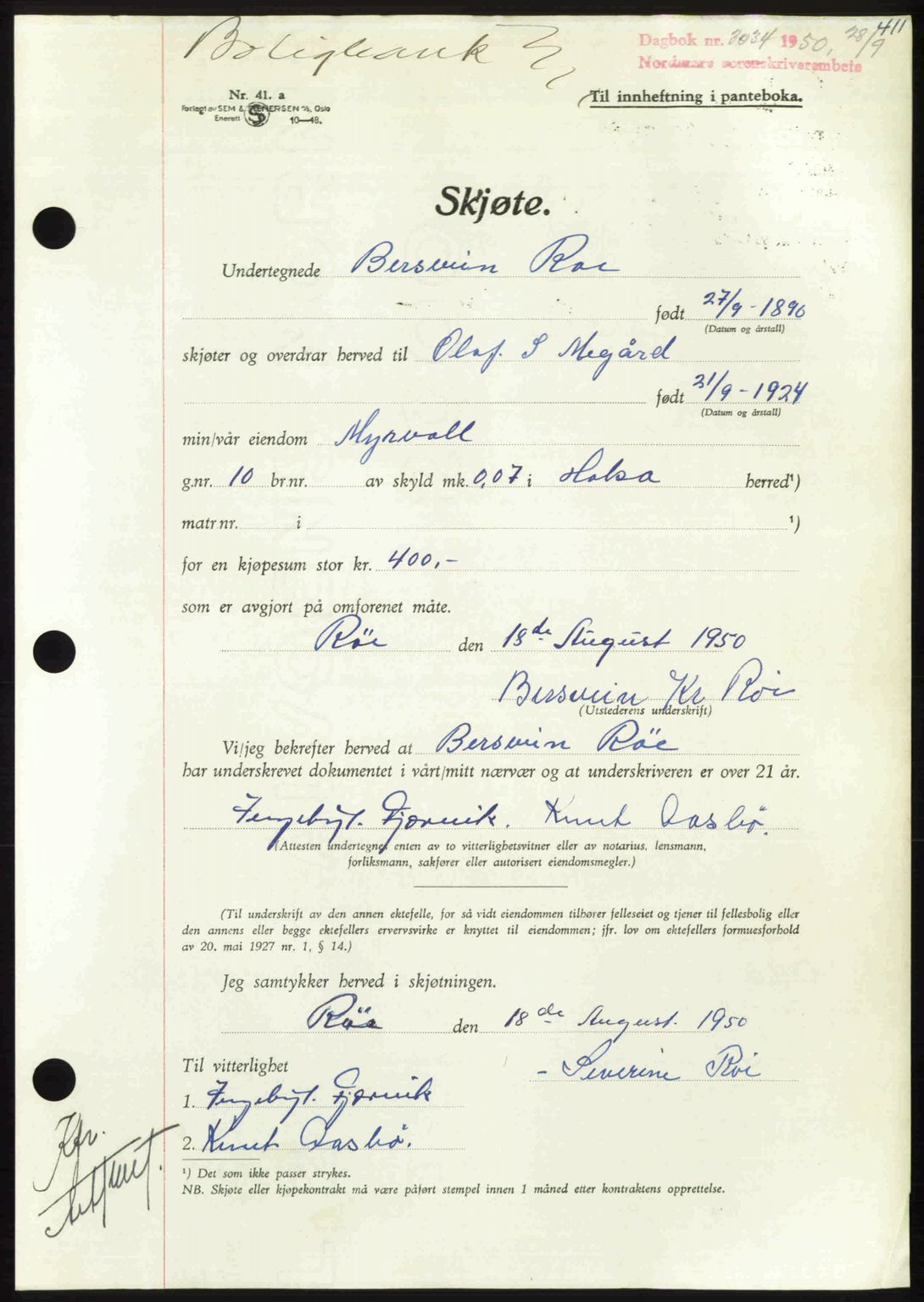 Nordmøre sorenskriveri, AV/SAT-A-4132/1/2/2Ca: Mortgage book no. A116, 1950-1950, Diary no: : 3034/1950