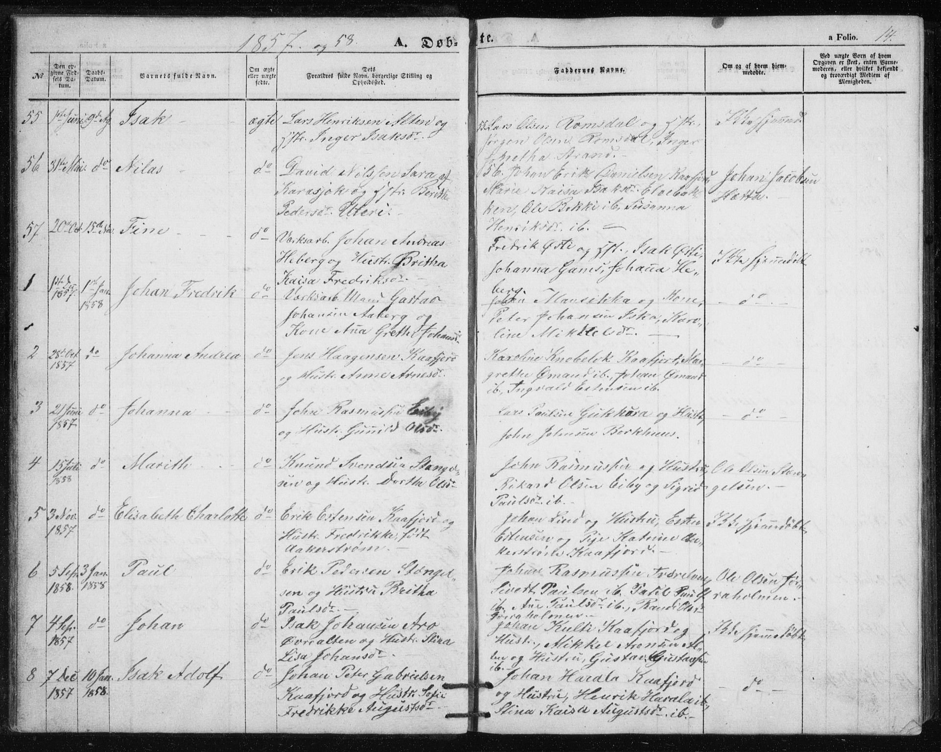 Alta sokneprestkontor, SATØ/S-1338/H/Hb/L0002.klokk: Parish register (copy) no. 2, 1856-1880, p. 14