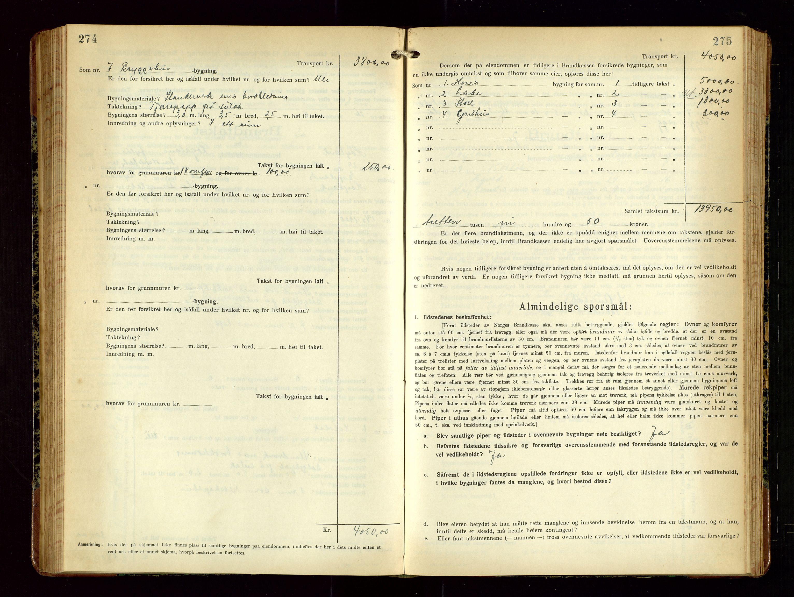 Høyland/Sandnes lensmannskontor, AV/SAST-A-100166/Gob/L0004: "Brandtakstprotokol", 1924-1933, p. 274-275