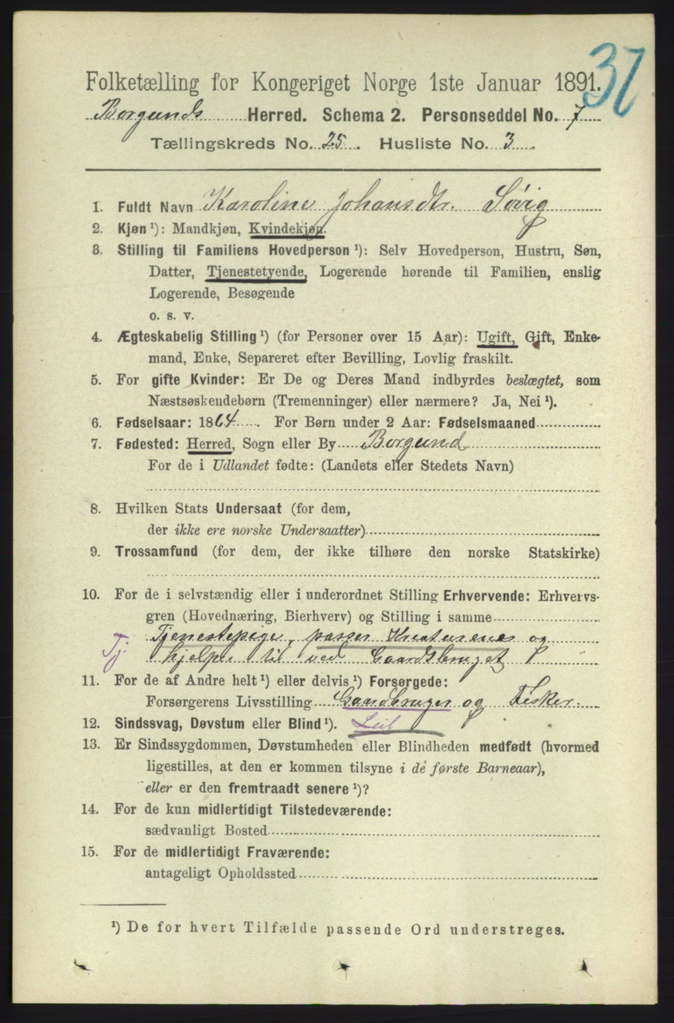 RA, 1891 census for 1531 Borgund, 1891, p. 7275