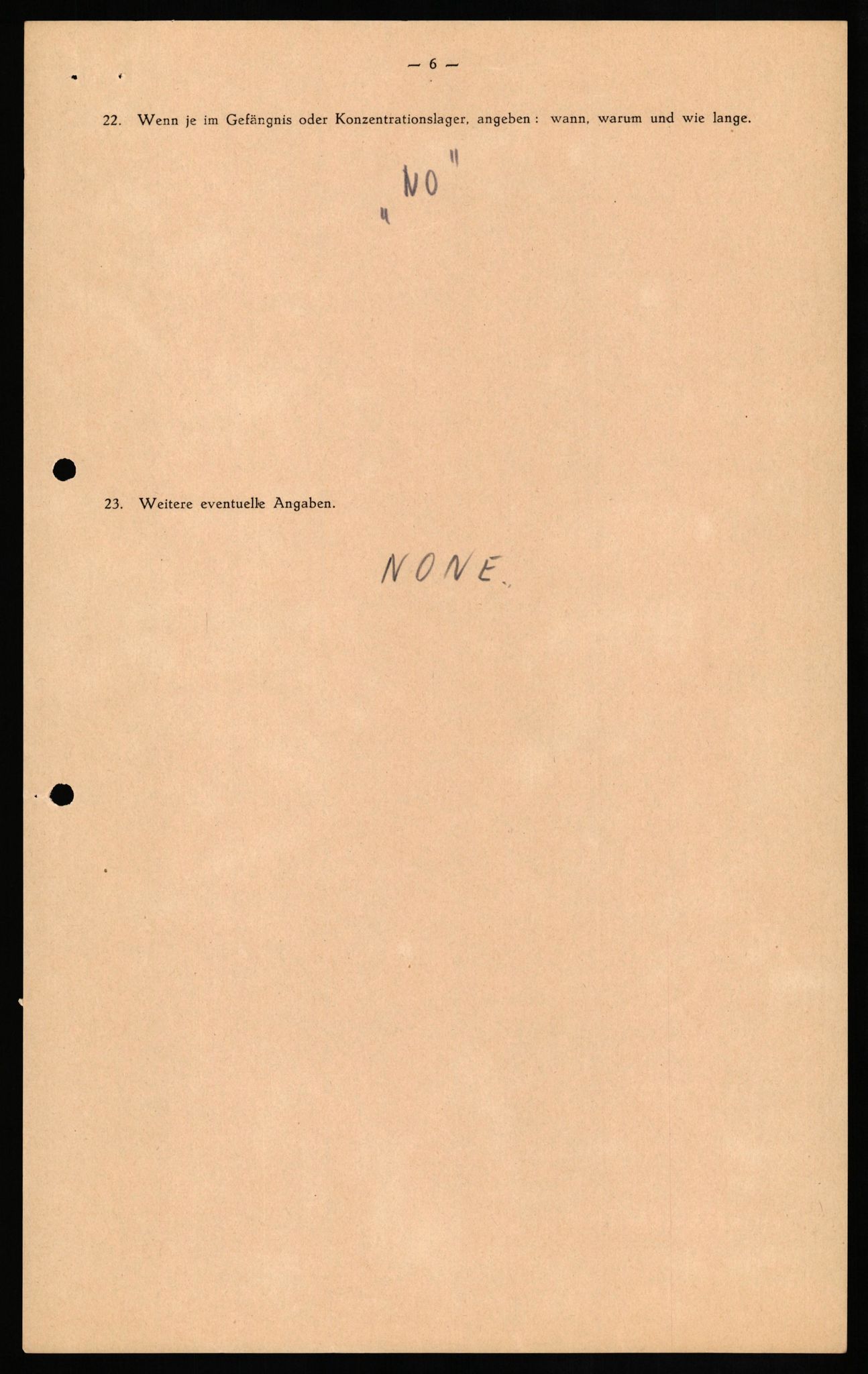 Forsvaret, Forsvarets overkommando II, RA/RAFA-3915/D/Db/L0029: CI Questionaires. Tyske okkupasjonsstyrker i Norge. Tyskere., 1945-1946, p. 22