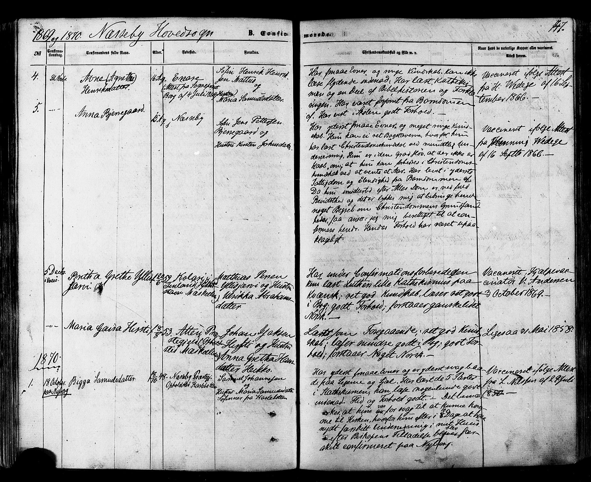 Nesseby sokneprestkontor, SATØ/S-1330/H/Ha/L0003kirke: Parish register (official) no. 3 /1, 1865-1876, p. 147