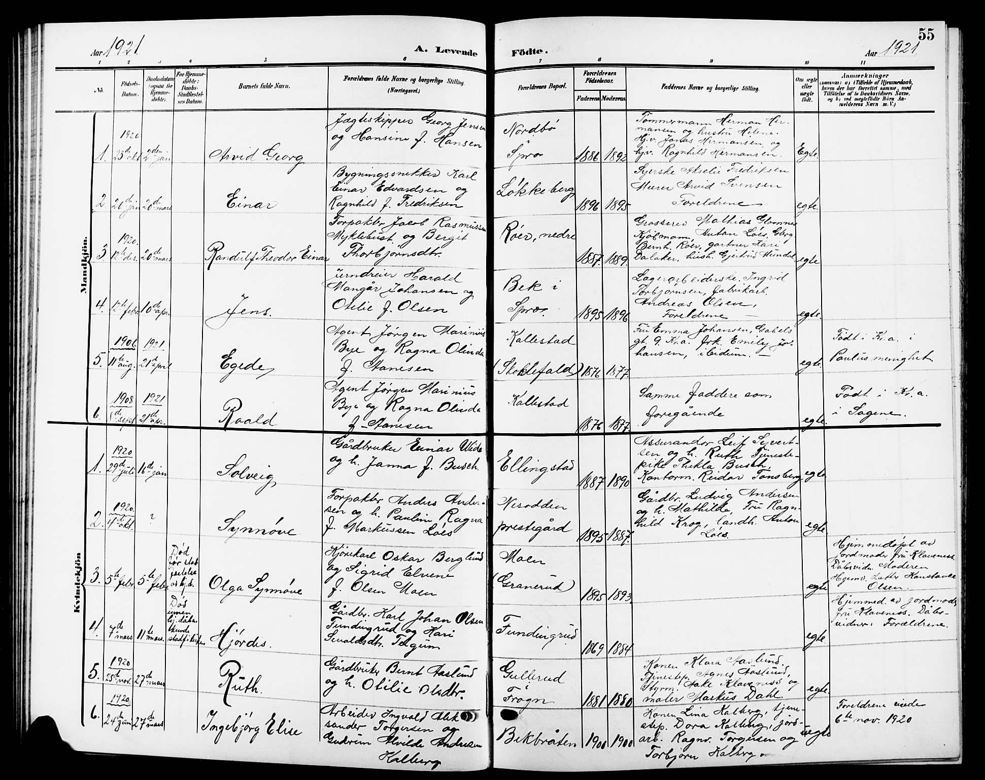 Nesodden prestekontor Kirkebøker, SAO/A-10013/G/Ga/L0002: Parish register (copy) no. I 2, 1905-1924, p. 55
