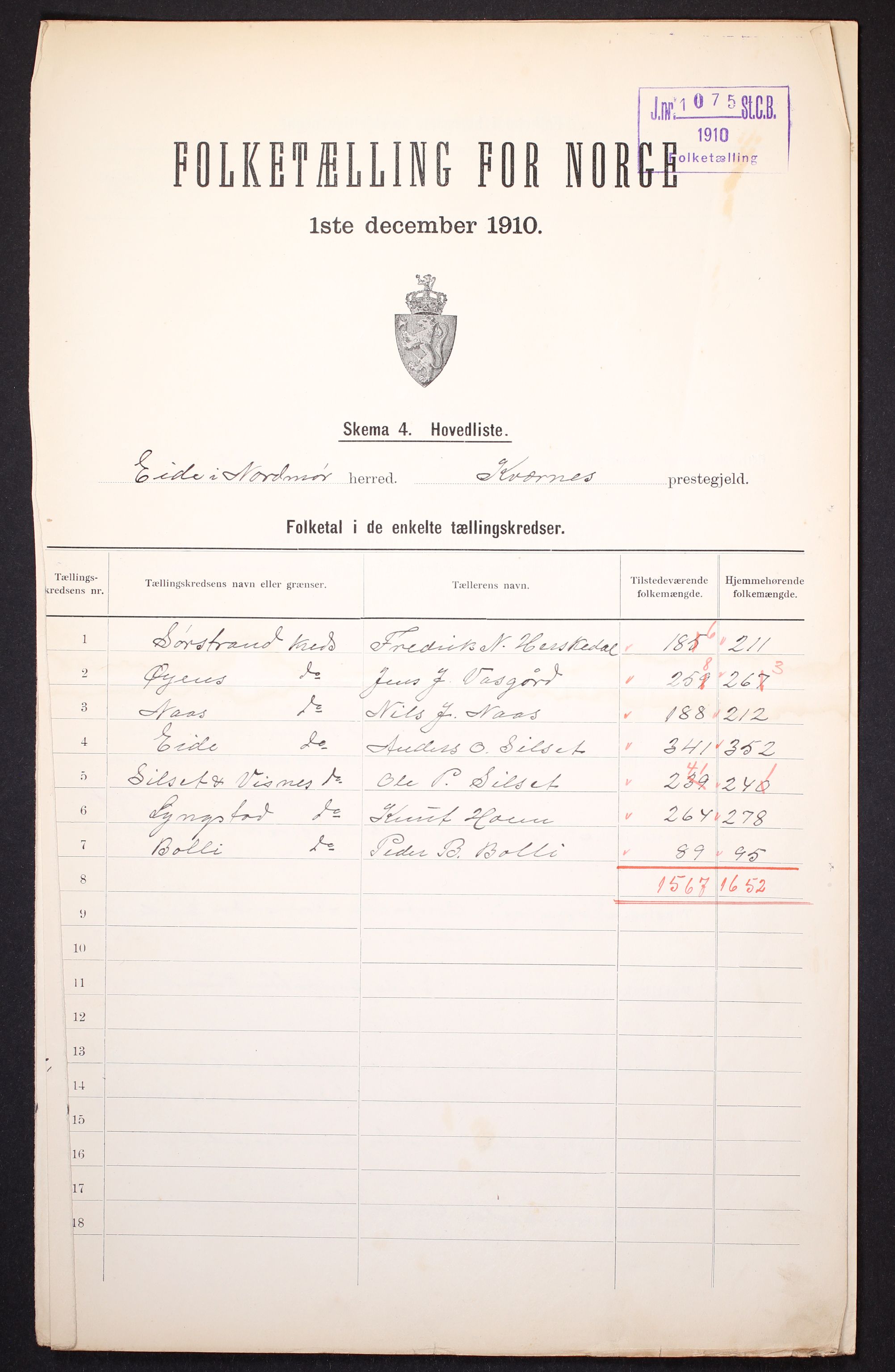 RA, 1910 census for Eide, 1910, p. 2