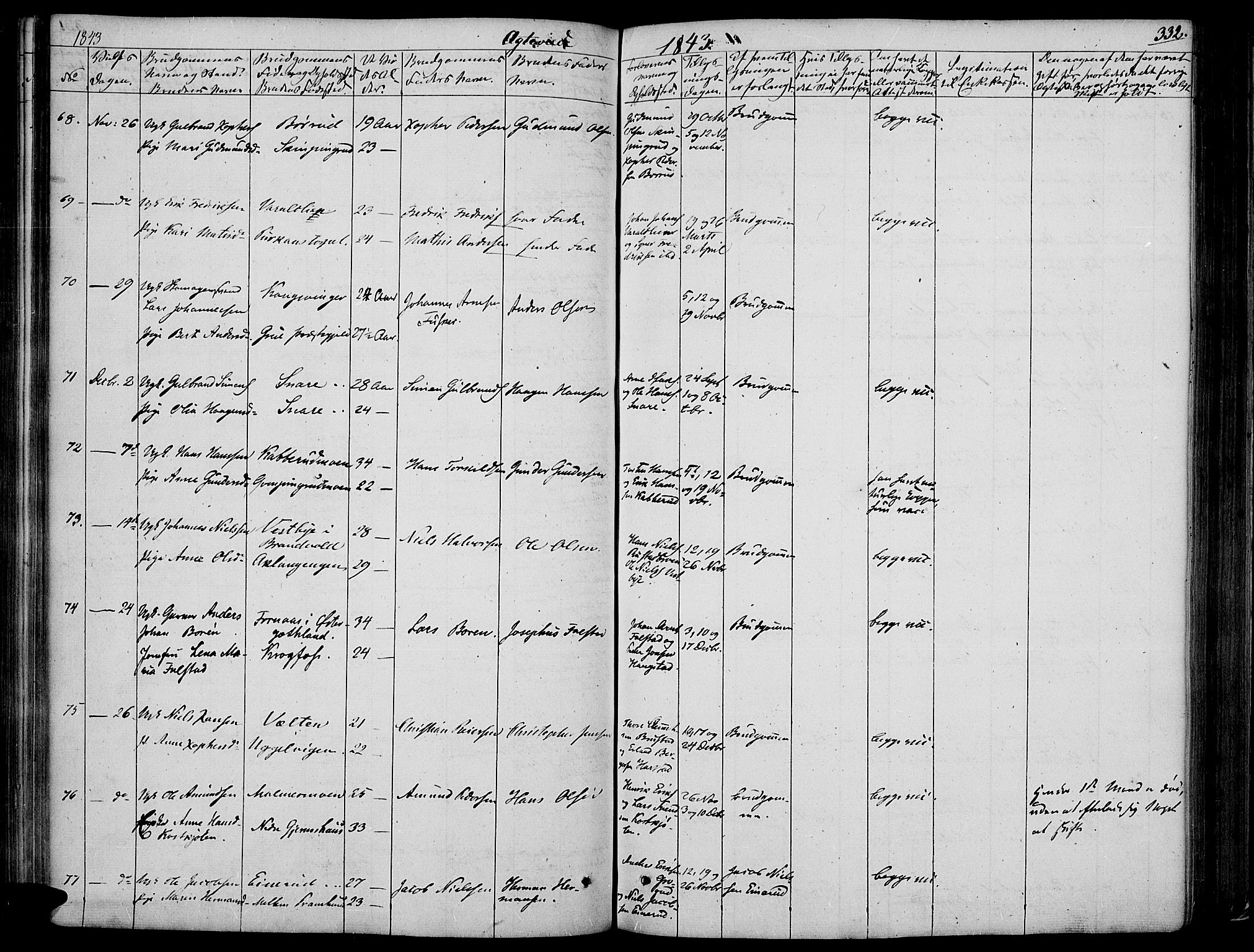 Vinger prestekontor, SAH/PREST-024/H/Ha/Haa/L0008: Parish register (official) no. 8, 1839-1847, p. 332