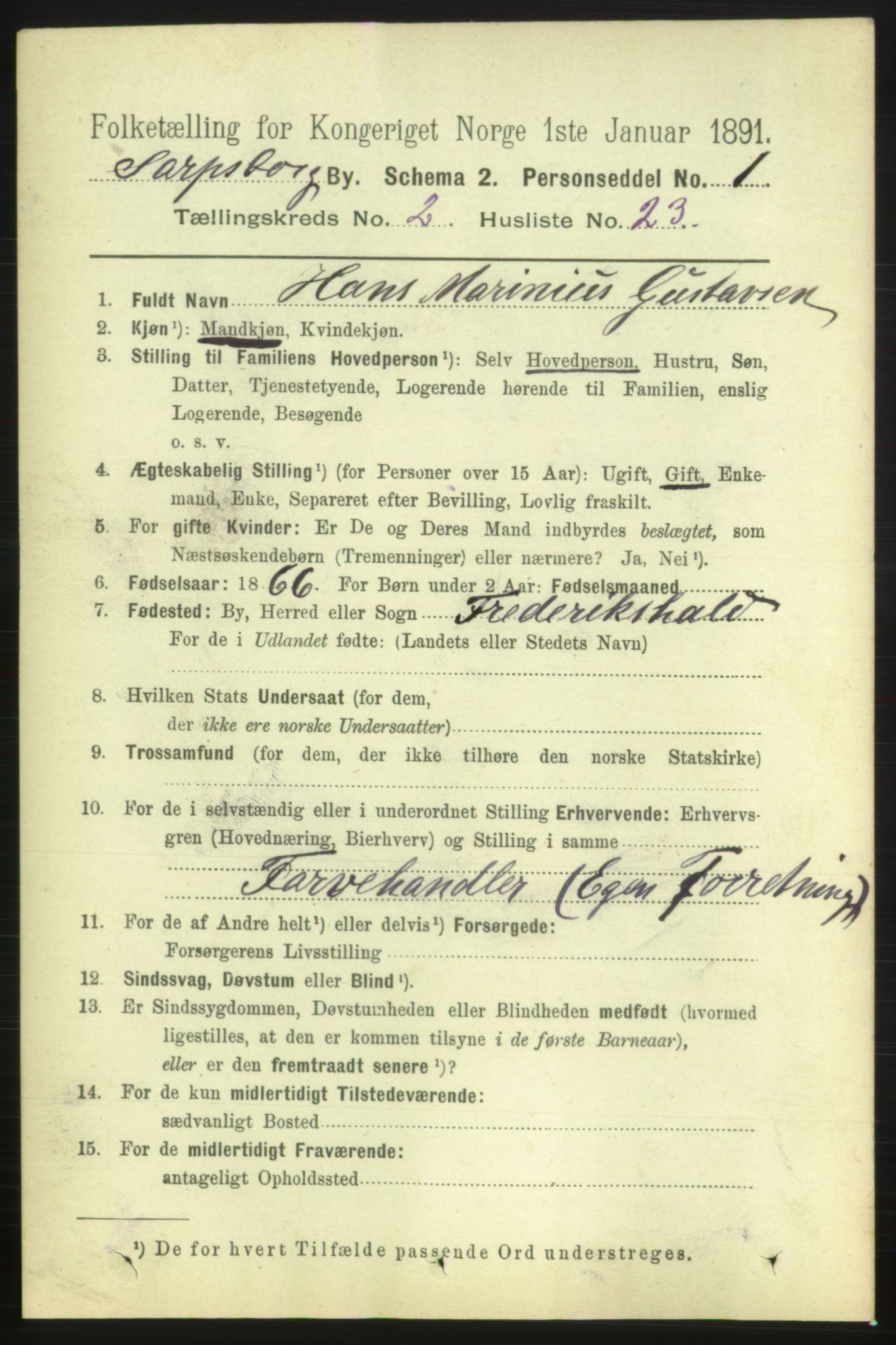 RA, 1891 census for 0102 Sarpsborg, 1891, p. 1476