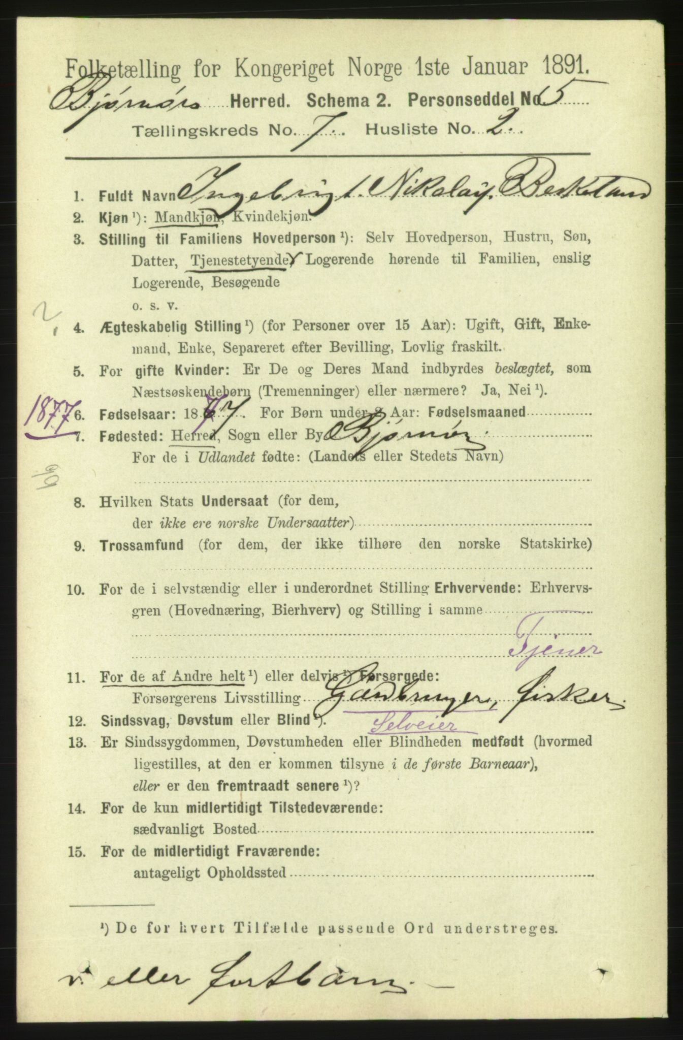 RA, 1891 census for 1632 Bjørnør, 1891, p. 2997