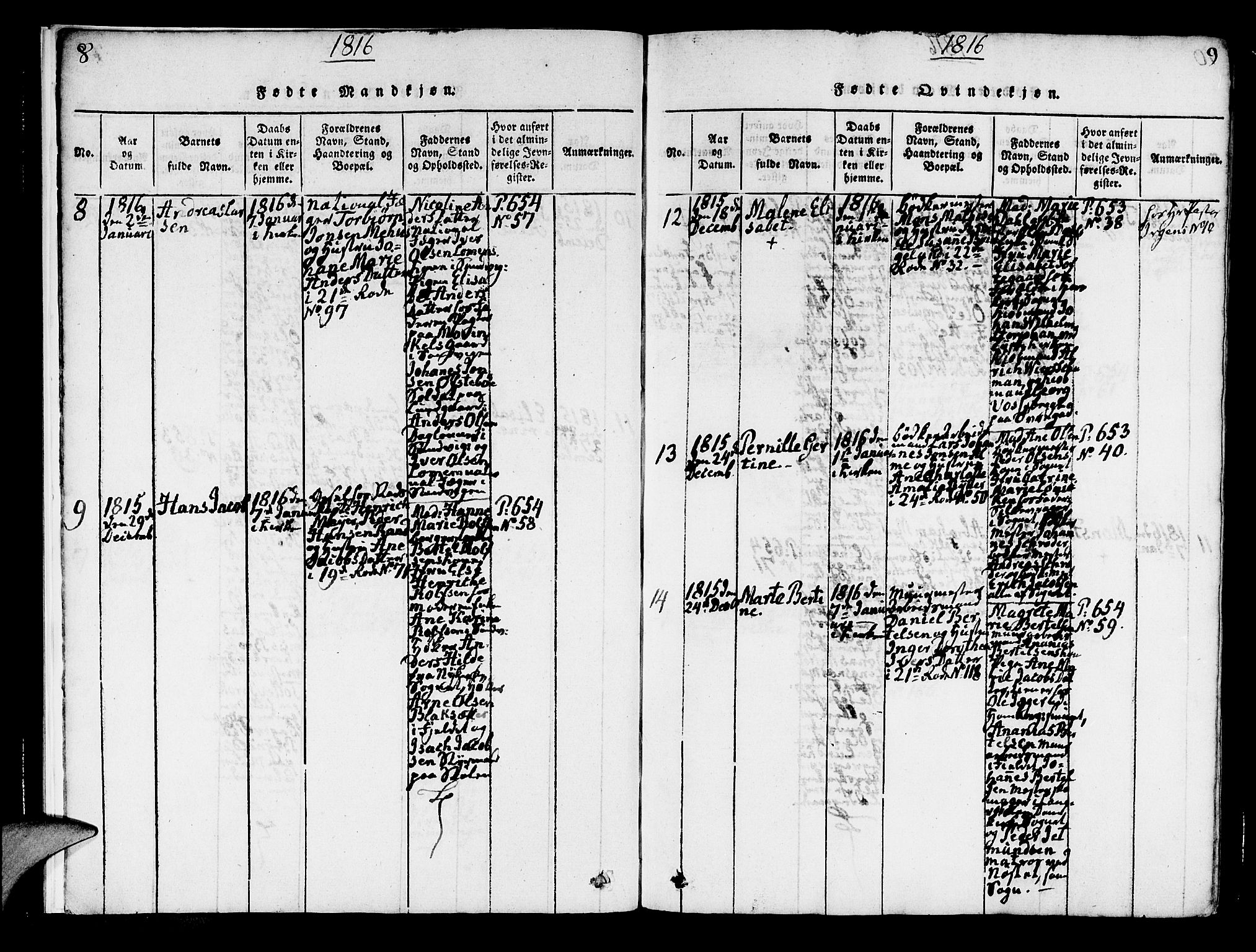 Korskirken sokneprestembete, AV/SAB-A-76101/H/Hab: Parish register (copy) no. A 1b, 1815-1821, p. 8-9