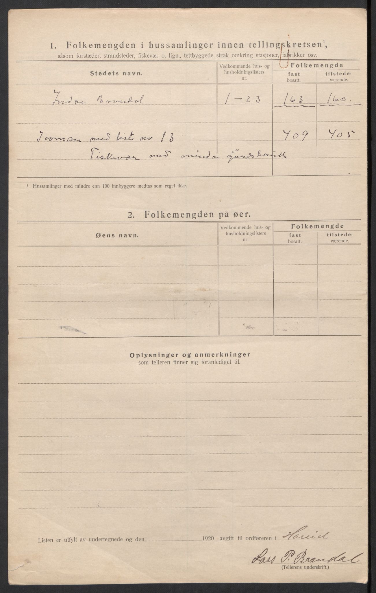 SAT, 1920 census for Hareid, 1920, p. 53