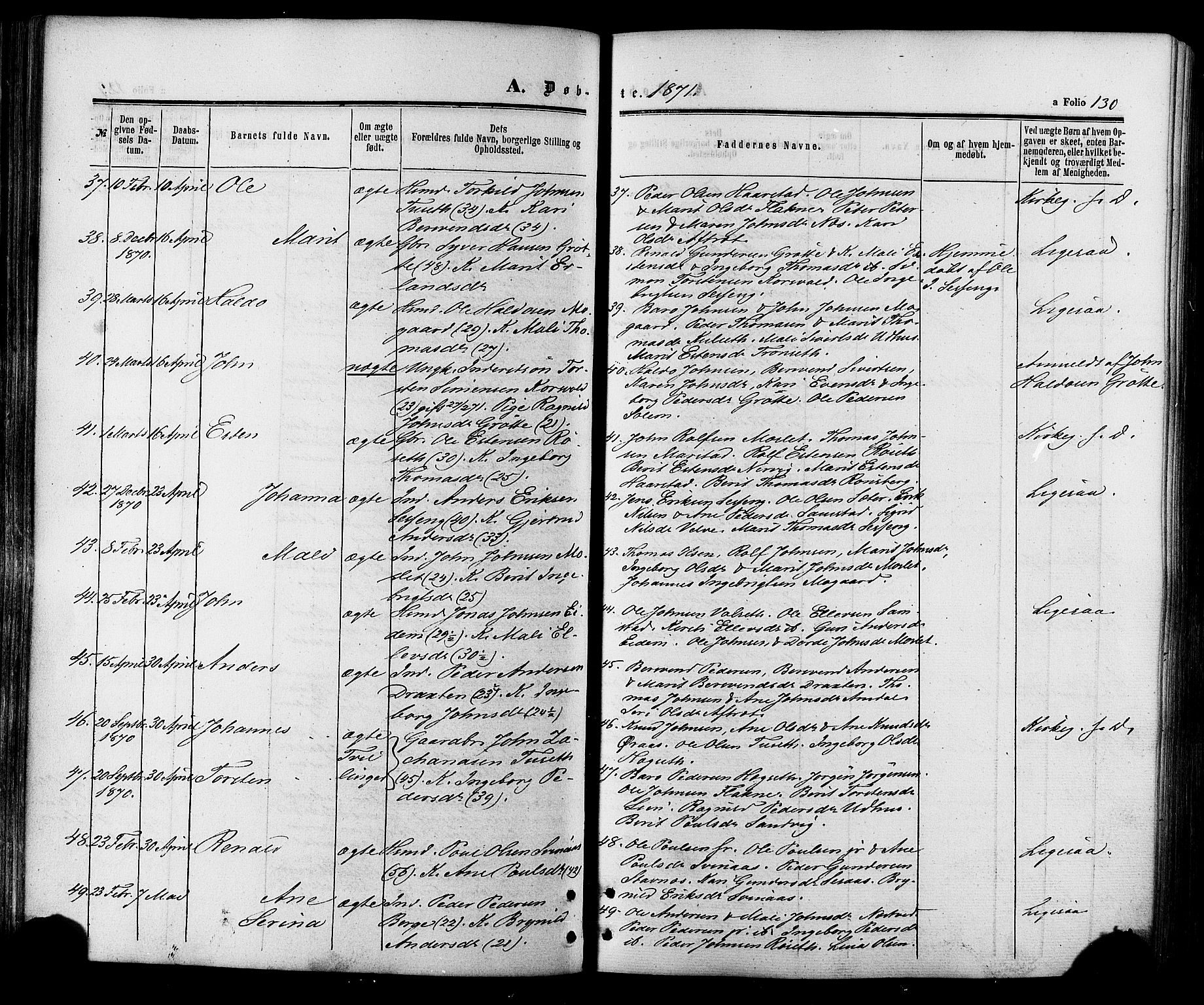 Ministerialprotokoller, klokkerbøker og fødselsregistre - Sør-Trøndelag, AV/SAT-A-1456/695/L1147: Parish register (official) no. 695A07, 1860-1877, p. 130