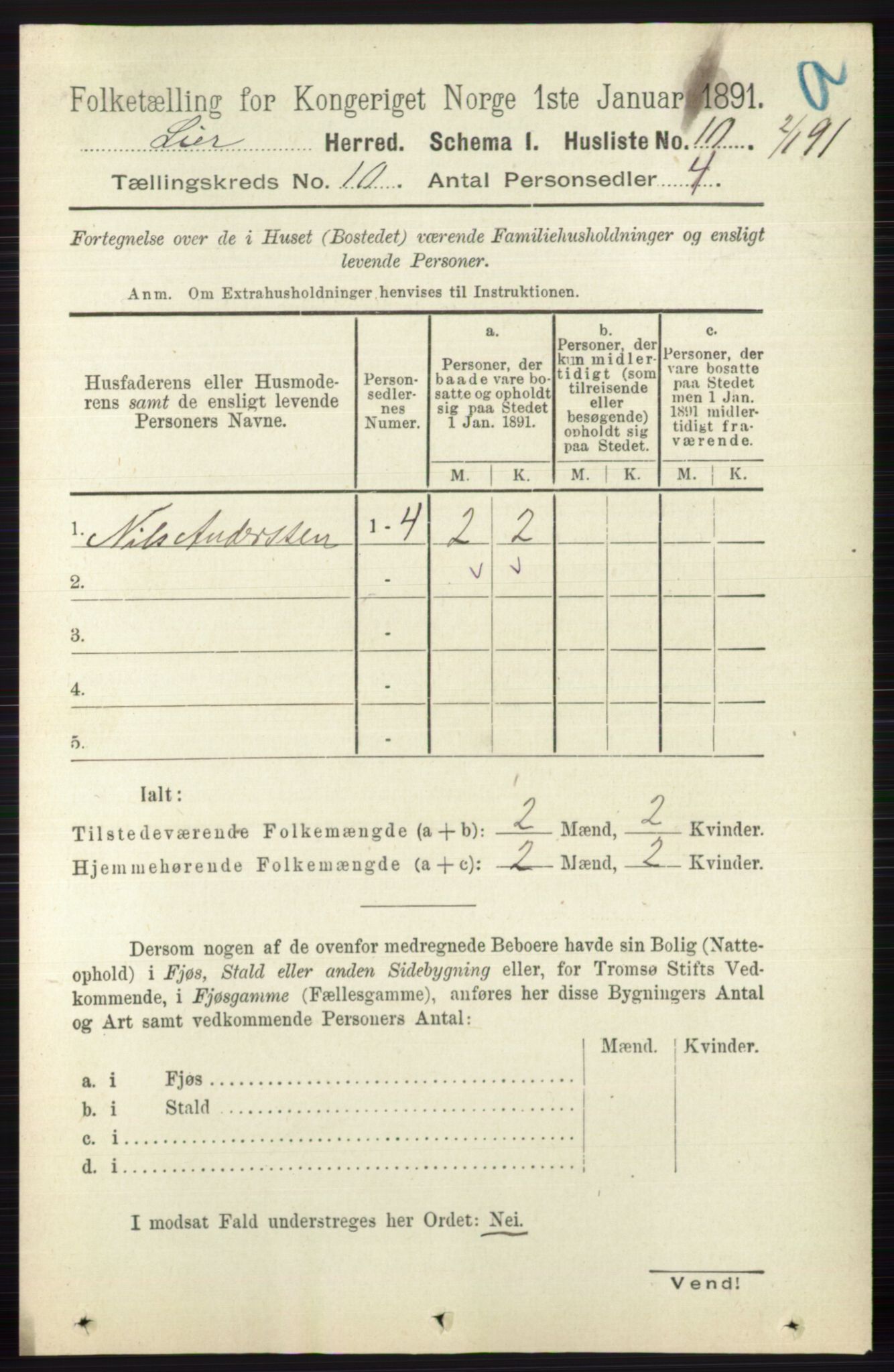 RA, 1891 census for 0626 Lier, 1891, p. 6193