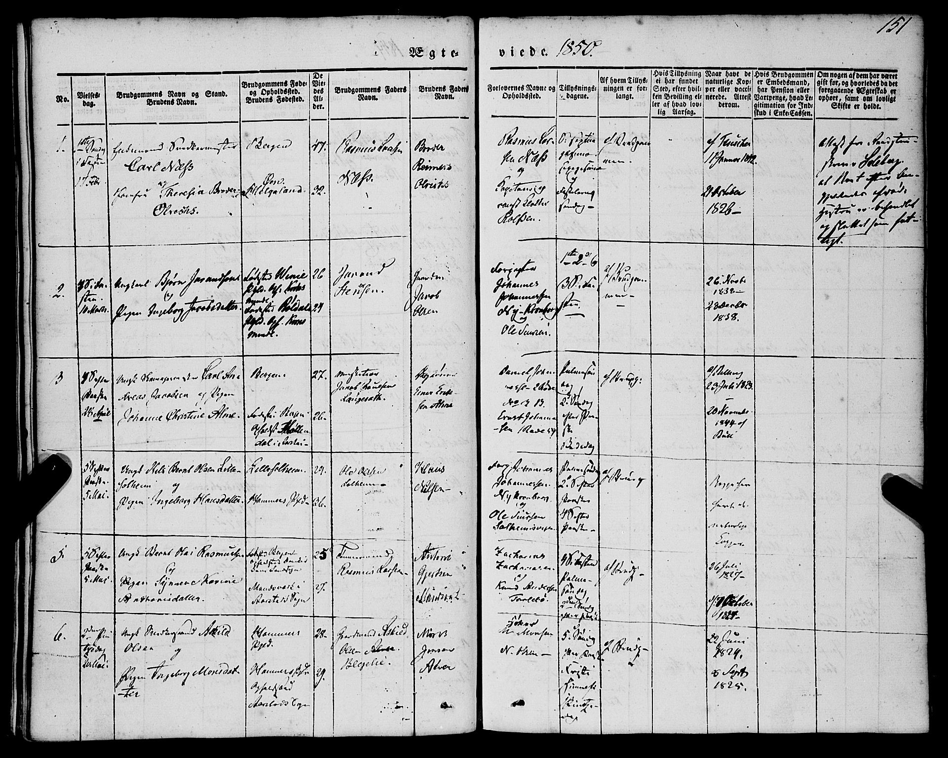 St. Jørgens hospital og Årstad sokneprestembete, SAB/A-99934: Parish register (official) no. A 4, 1844-1863, p. 151