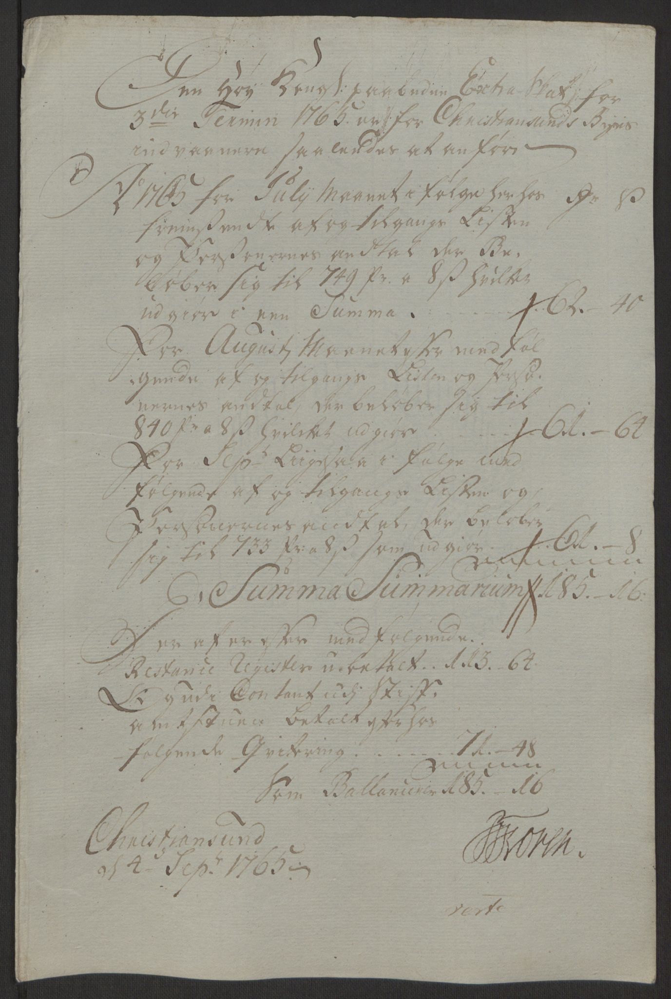 Rentekammeret inntil 1814, Reviderte regnskaper, Byregnskaper, RA/EA-4066/R/Rr/L0495/0004: [R1] Kontribusjonsregnskap / Ekstraskatt, 1762-1772, p. 77