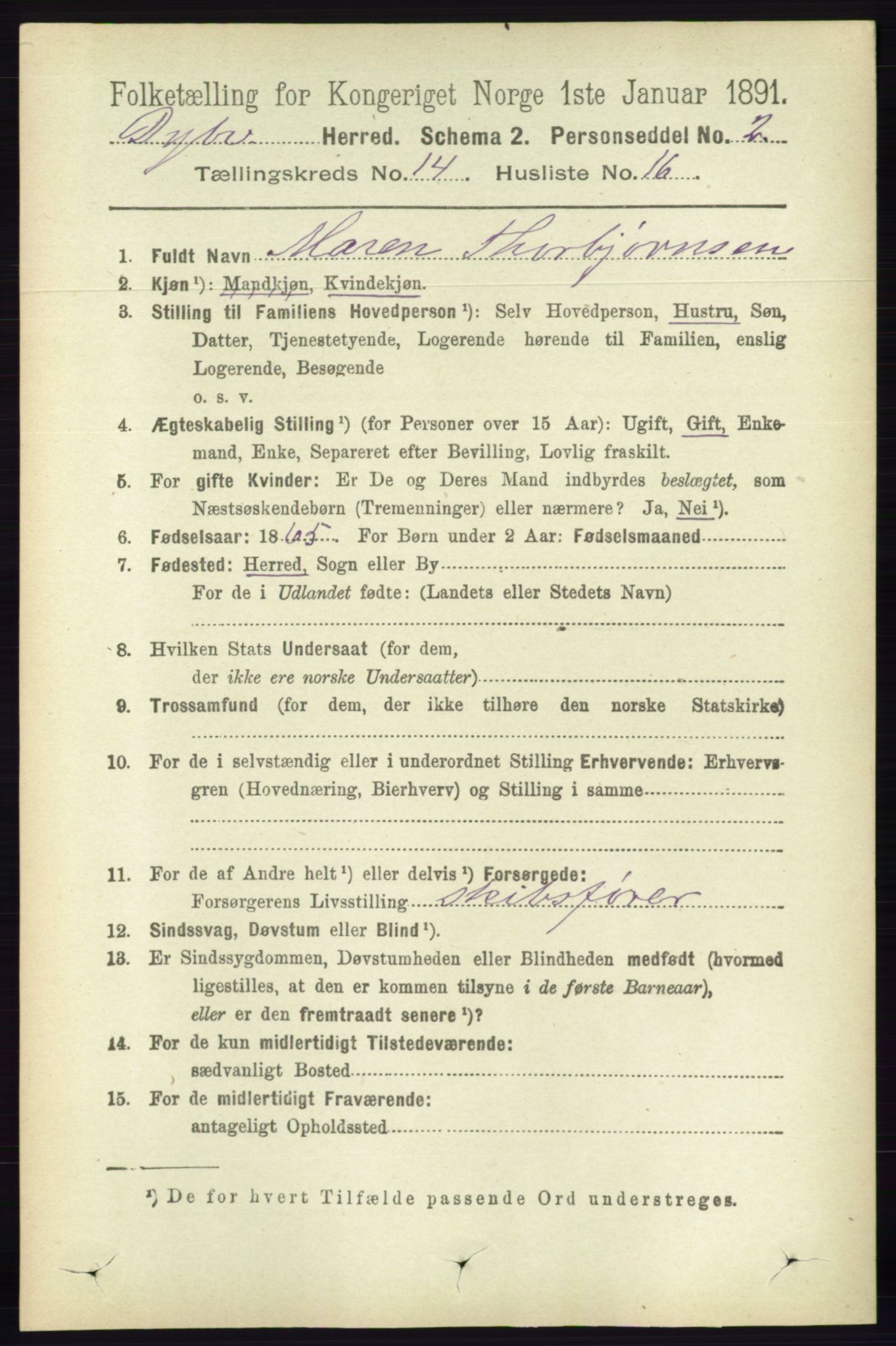 RA, 1891 census for 0915 Dypvåg, 1891, p. 5847