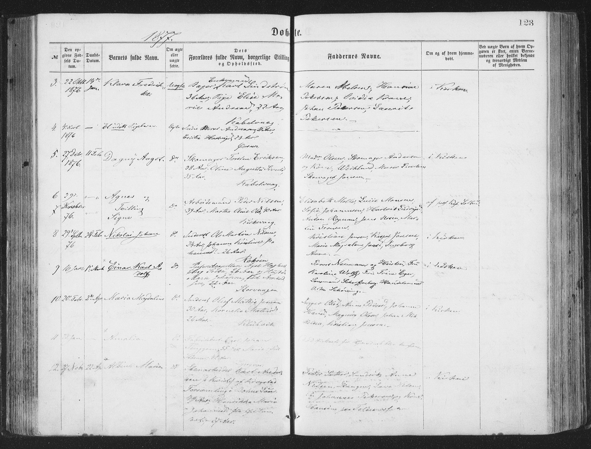 Ministerialprotokoller, klokkerbøker og fødselsregistre - Nordland, AV/SAT-A-1459/874/L1057: Parish register (official) no. 874A01, 1866-1877, p. 123